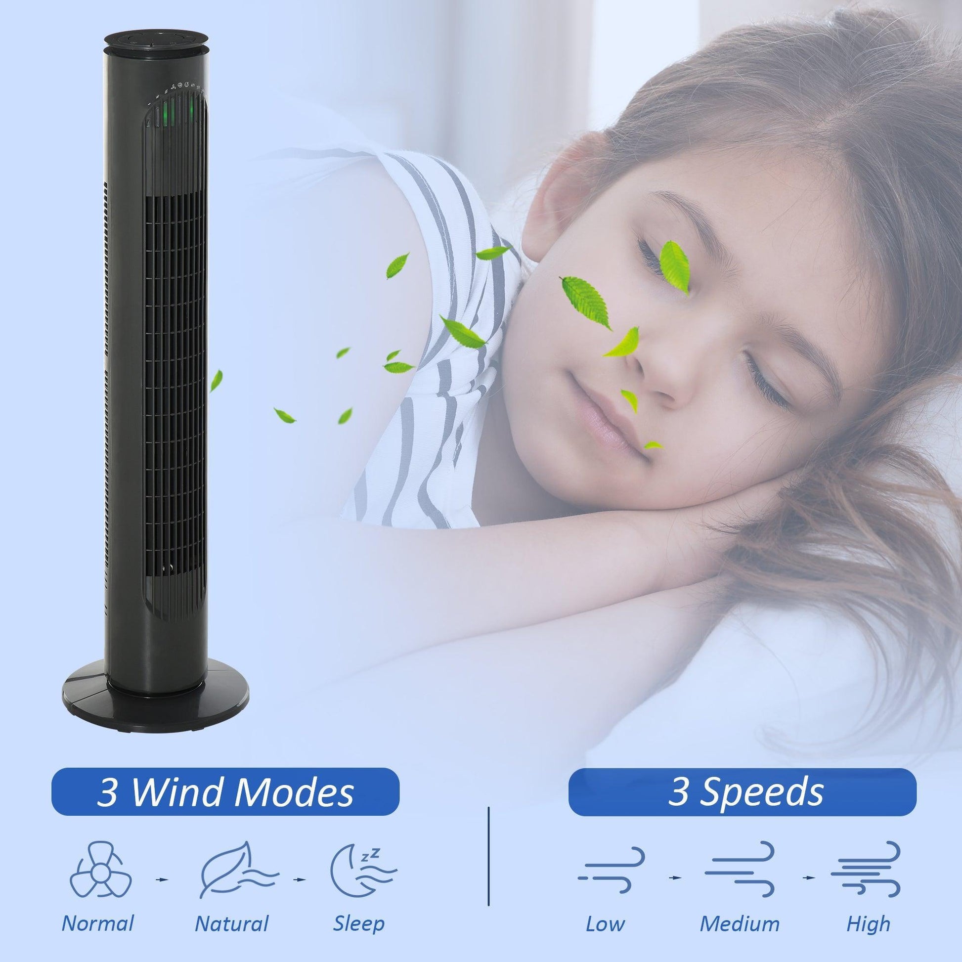 HOMCOM Tower Fan: 3 Speed 3 Mode, 10h Timer, 70° Oscillation - ALL4U RETAILER LTD