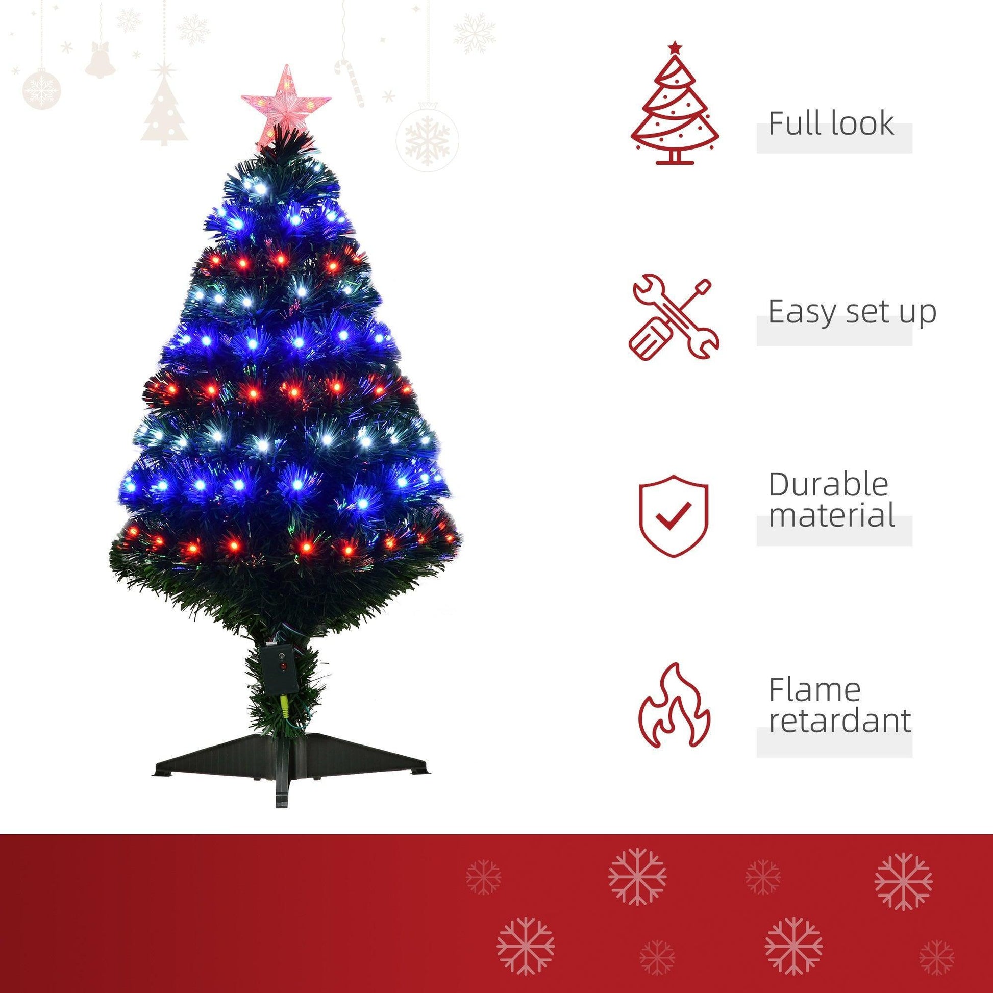 HOMCOM 3ft (90cm) Fiber Optic Artificial Christmas Tree - ALL4U RETAILER LTD