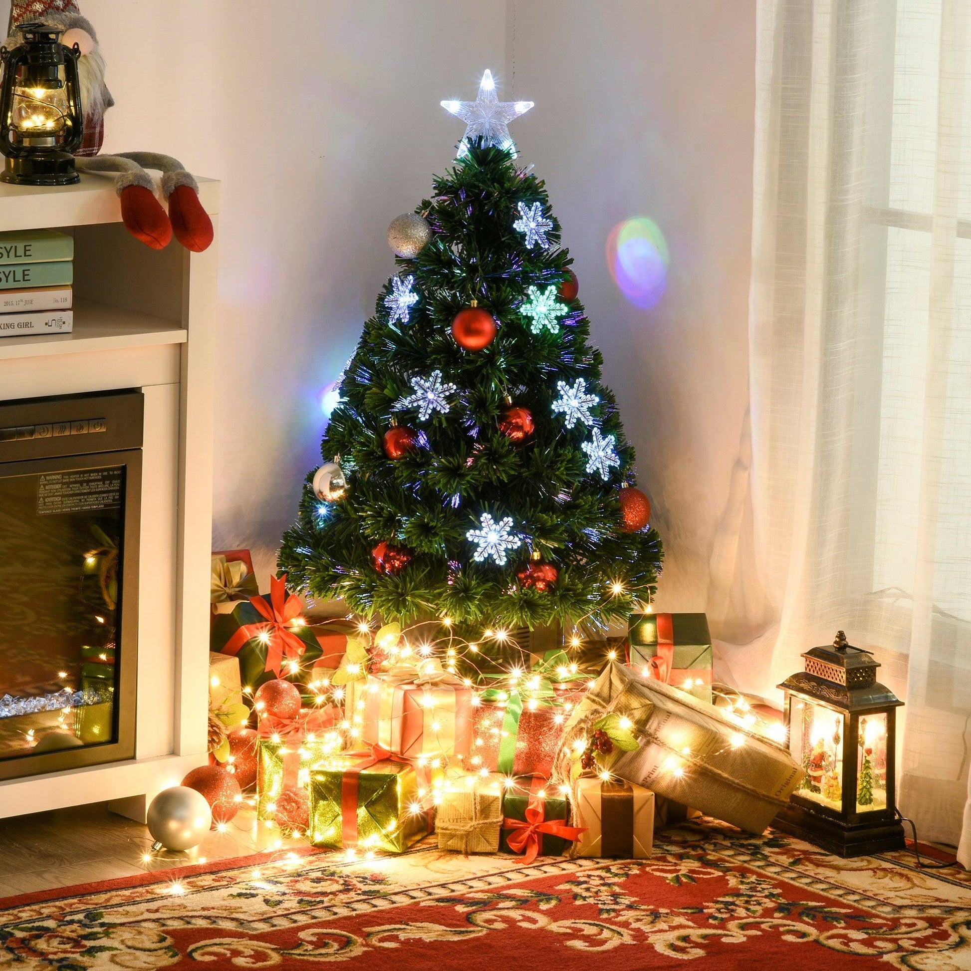 HOMCOM 3ft 90cm Green Fibre Optic Christmas Tree W/ Showflakes - ALL4U RETAILER LTD