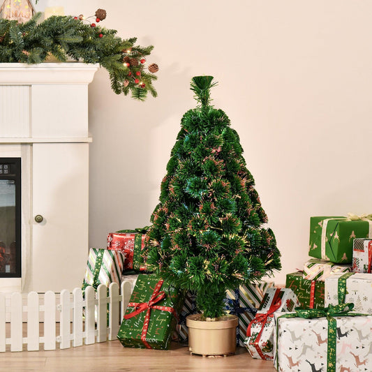 HOMCOM 3FT Fiber Optic Christmas Tree - Multicolor Lights - ALL4U RETAILER LTD