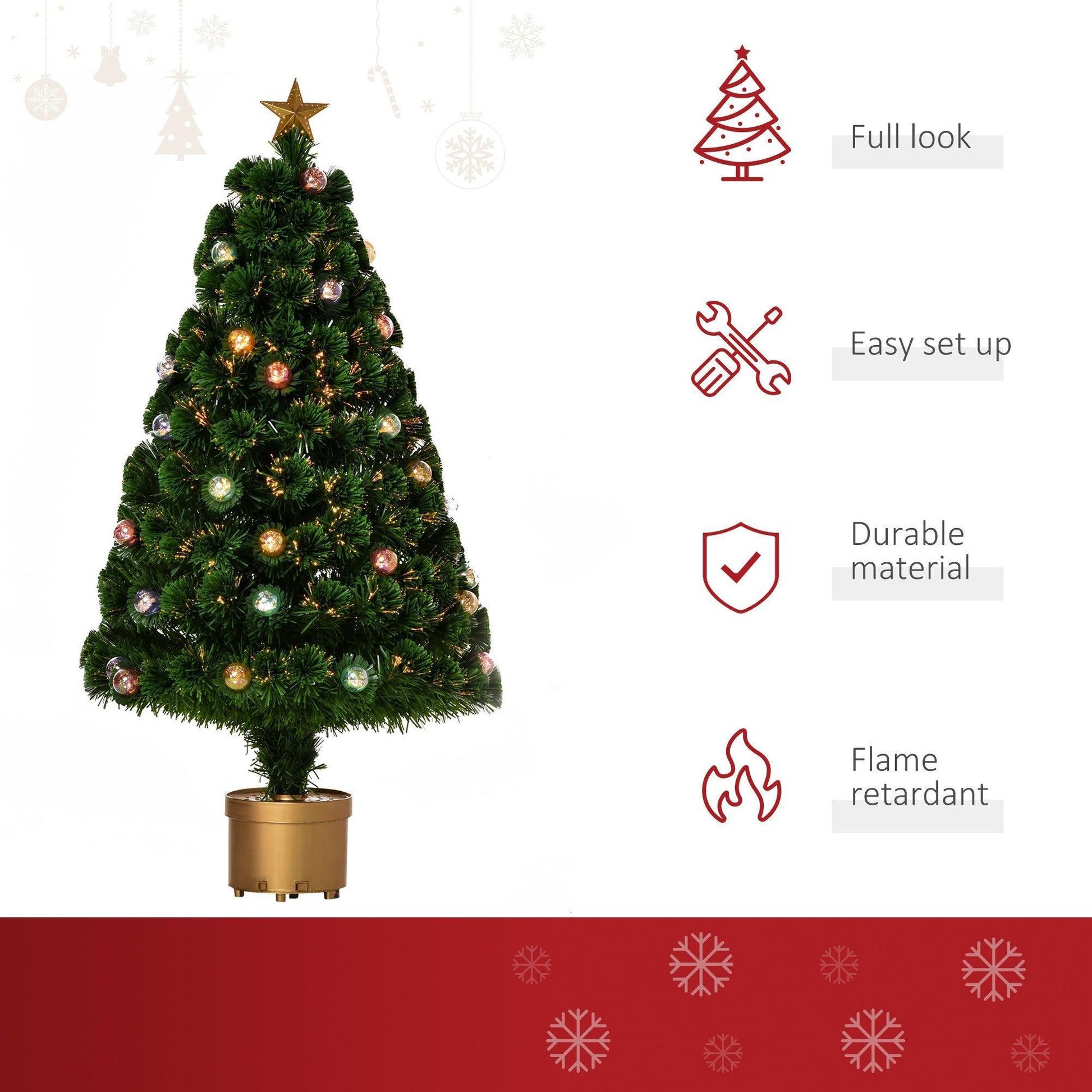 HOMCOM 3FT Pre-lit Christmas Tree: Easy Indoor Xmas Decor - ALL4U RETAILER LTD