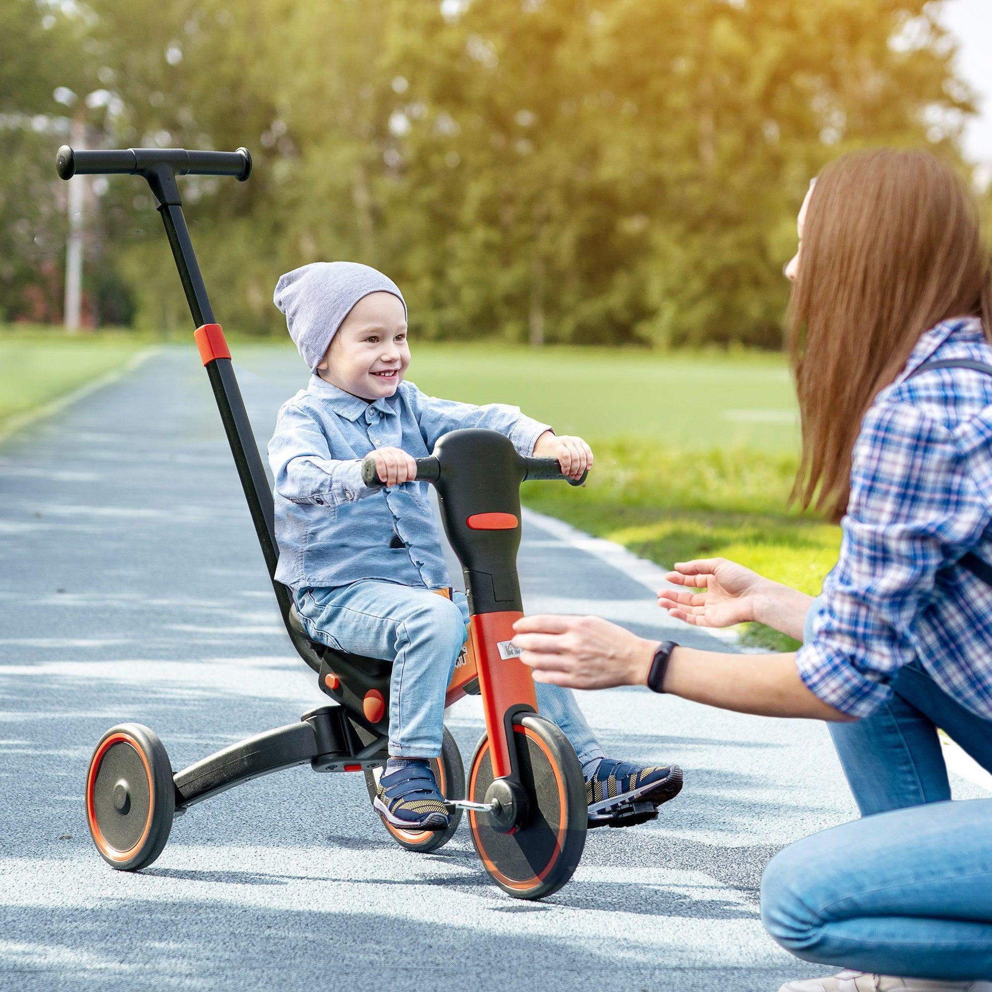 HOMCOM 4-in-1 Tricycle for Kids: Adjustable & Detachable, Red - ALL4U RETAILER LTD