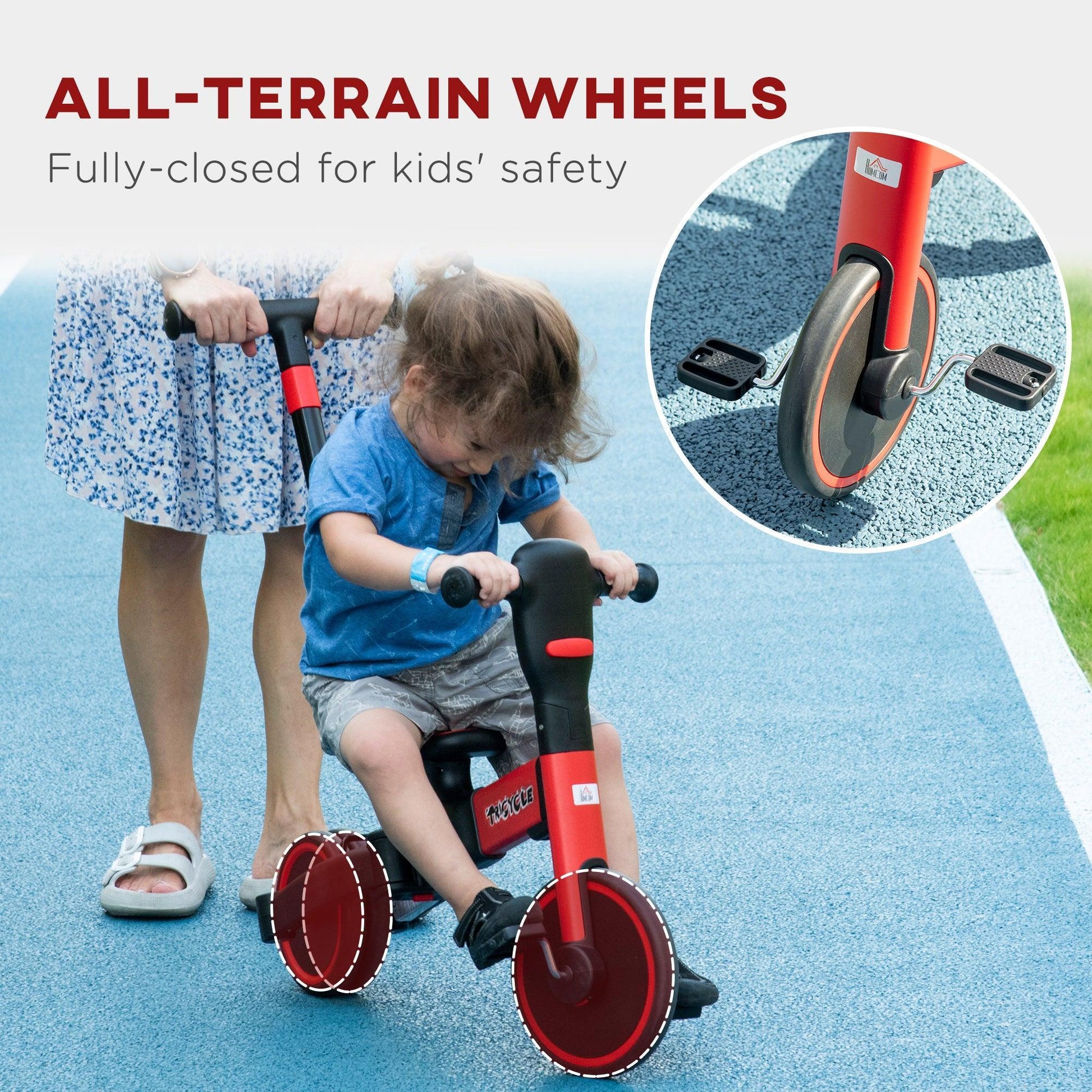 HOMCOM 4-in-1 Tricycle for Kids: Adjustable & Detachable, Red - ALL4U RETAILER LTD