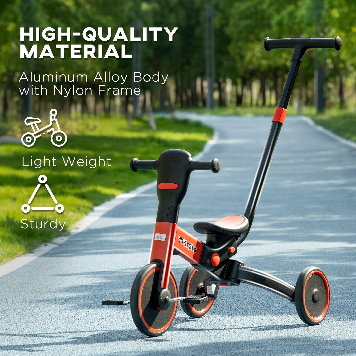 HOMCOM 4-in-1 Tricycle for Kids: Adjustable & Detachable, Red - ALL4U RETAILER LTD