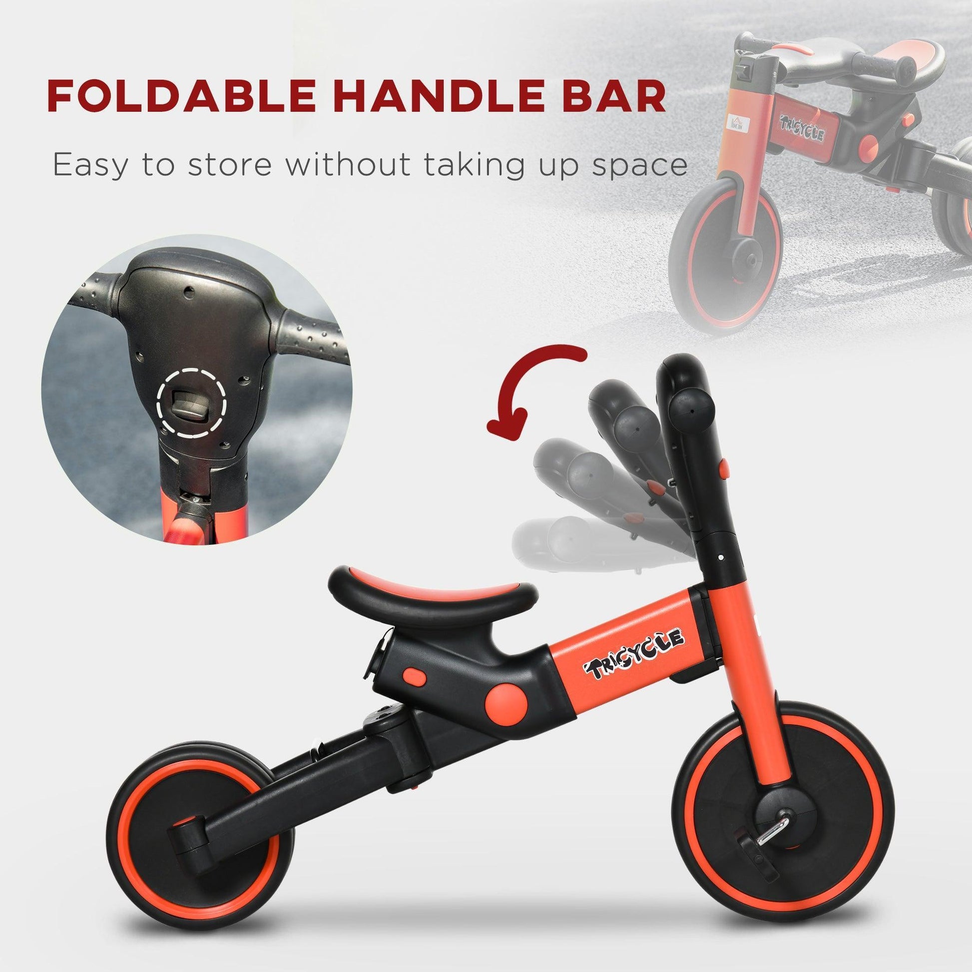 HOMCOM 4-in-1 Tricycle for Kids: Adjustable & Detachable, Red - ALL4U RETAILER LTD