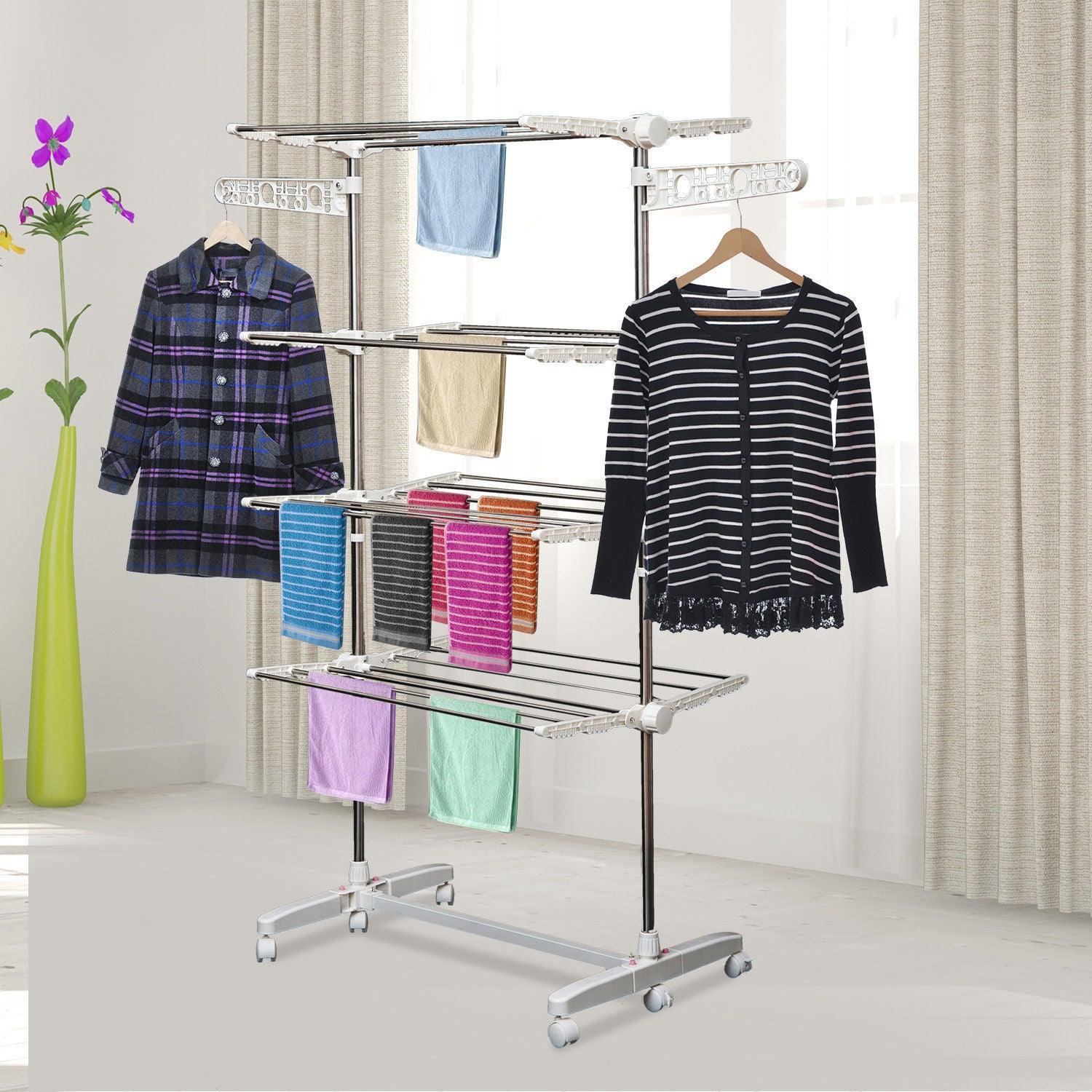 HOMCOM 4-Layer Folding Clothes Rail - ALL4U RETAILER LTD