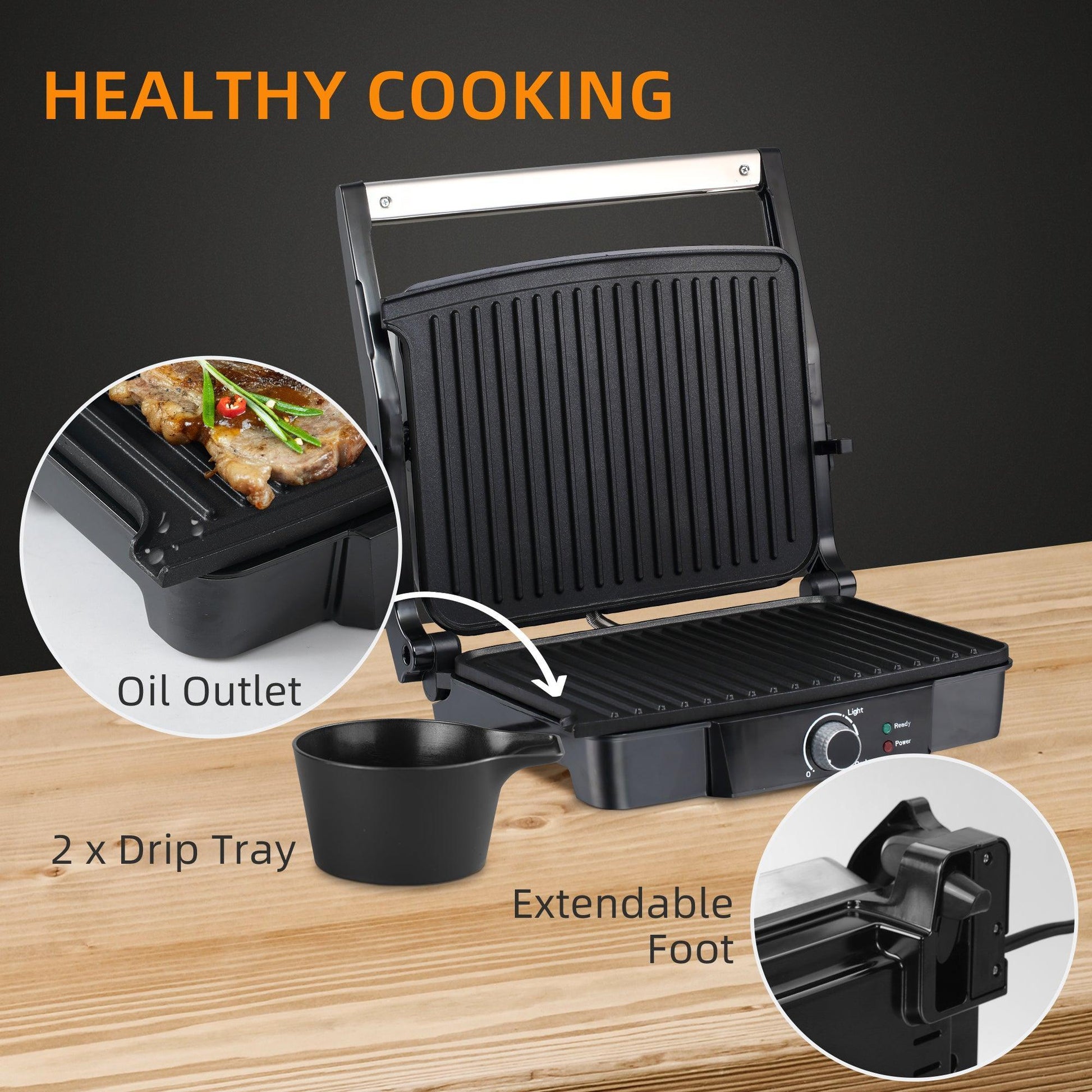 HOMCOM 4-Slice Health Grill - Non-stick, 2000W, Adjustable - ALL4U RETAILER LTD