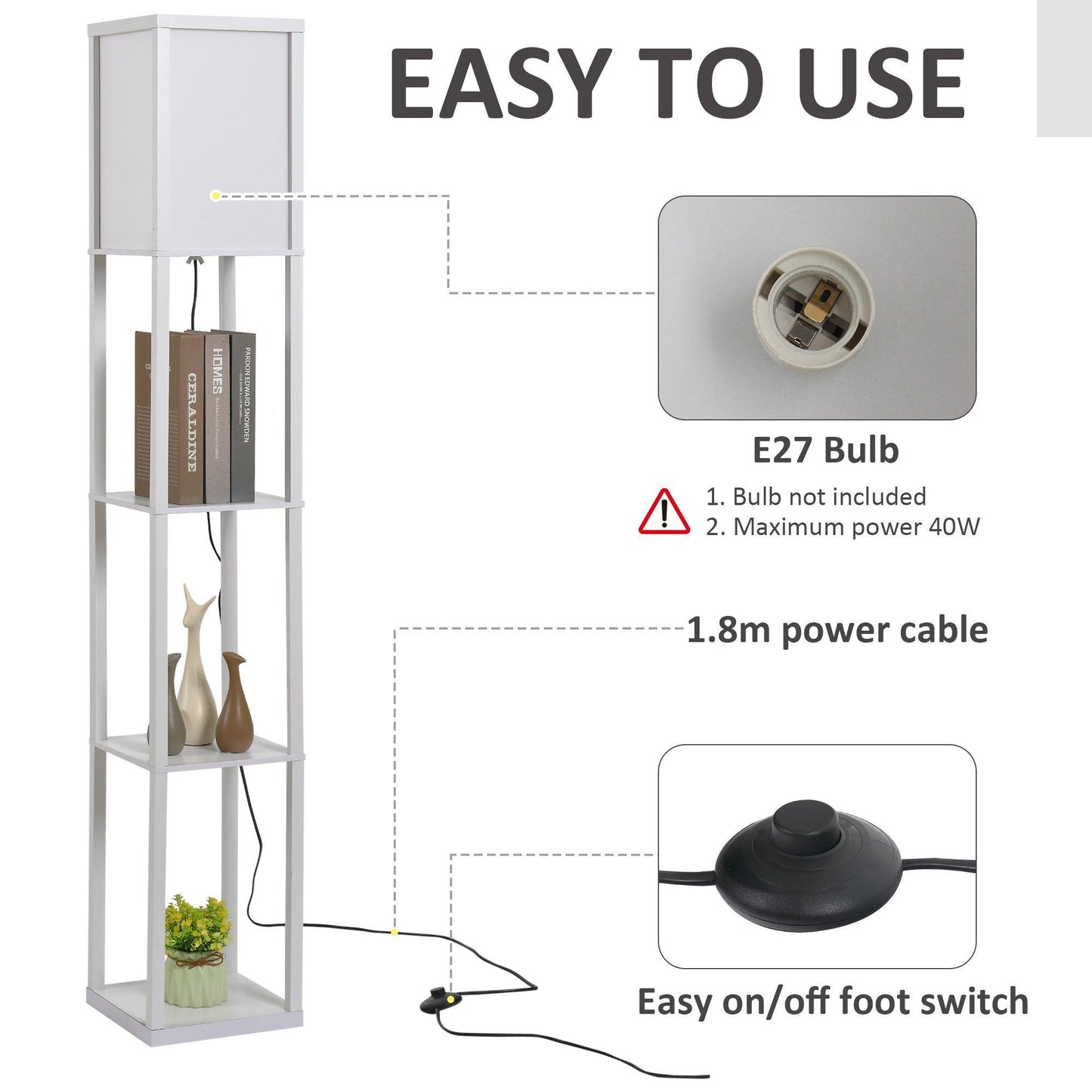 HOMCOM 4-Tier White Floor Lamp - ALL4U RETAILER LTD