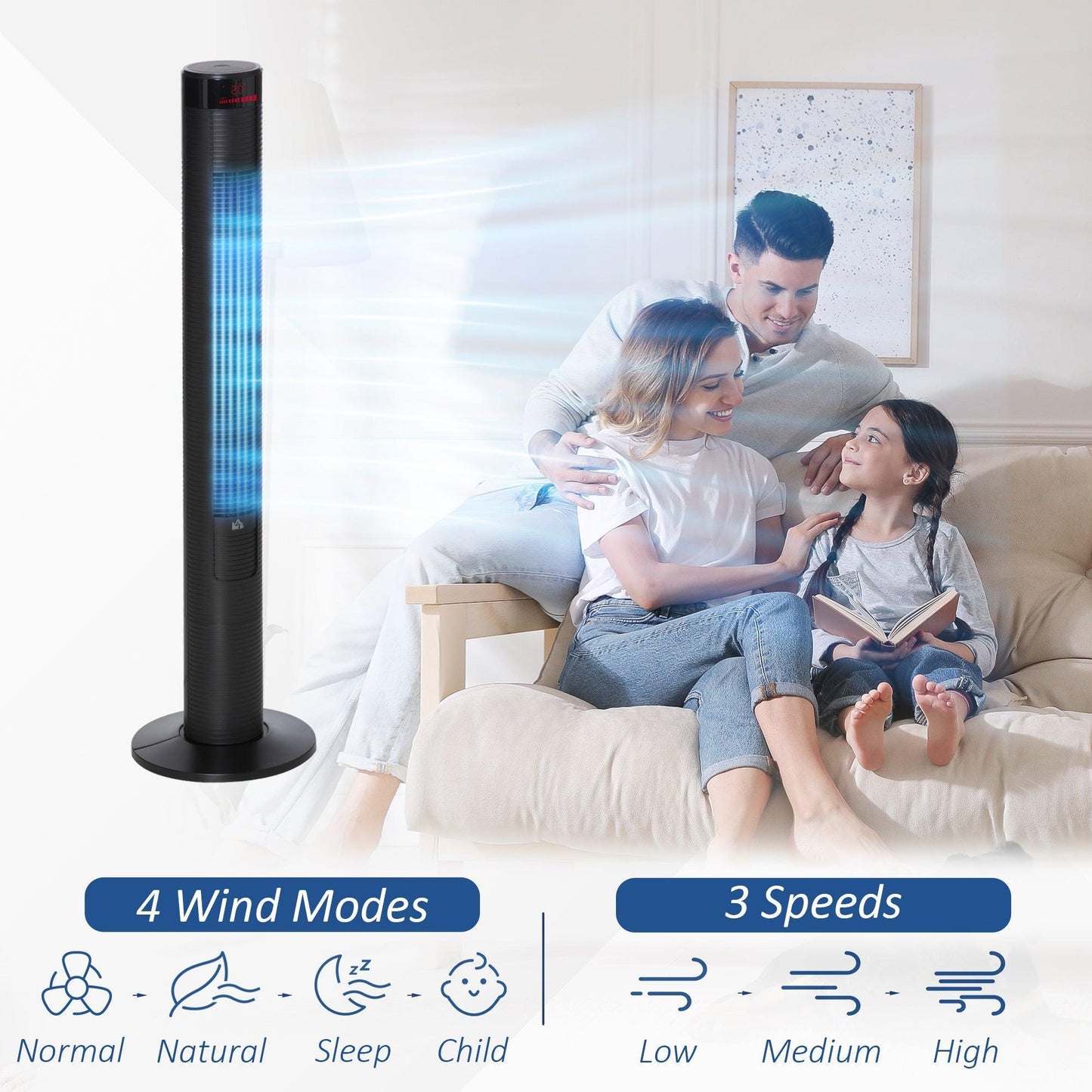 HOMCOM 46 Tower Fan Remote Control - Efficient Cooling - ALL4U RETAILER LTD