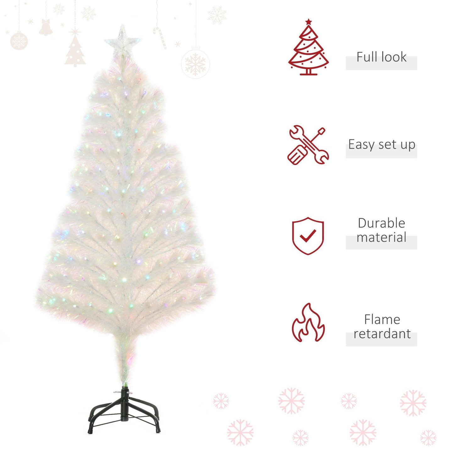 HOMCOM 4ft Fiber Optic Pre-Lit Christmas Tree - White - ALL4U RETAILER LTD