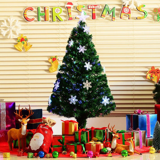 HOMCOM 4ft Green Christmas Tree with Showflakes Lights - ALL4U RETAILER LTD