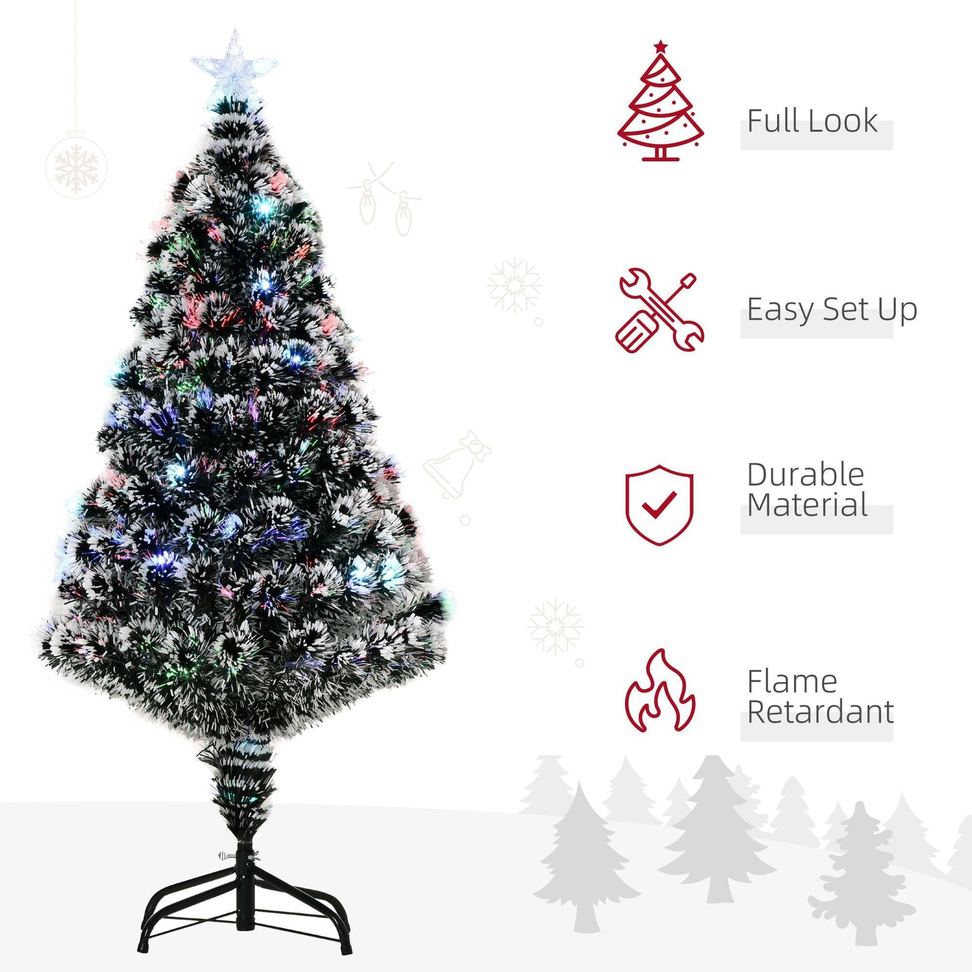 HOMCOM 4ft Green/White Christmas Tree with Prelit LEDs - ALL4U RETAILER LTD
