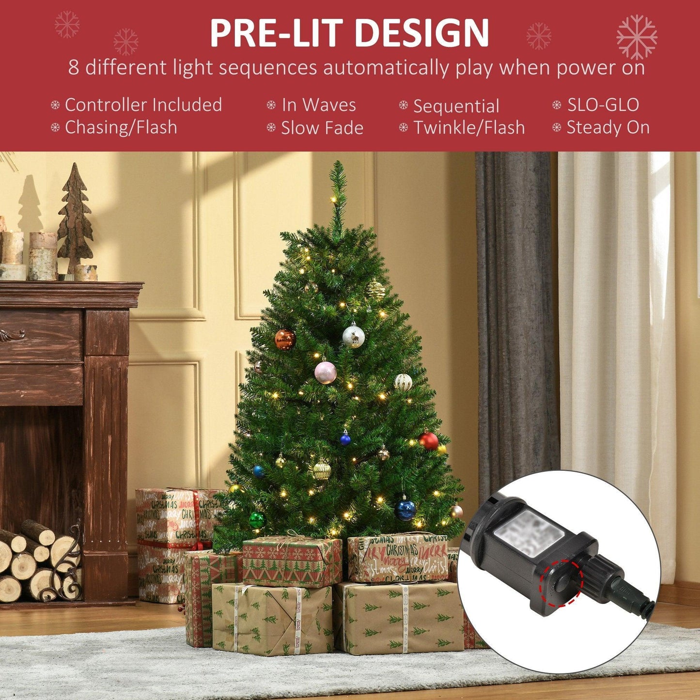 HOMCOM 4ft Pre-lit Christmas Tree: LED Lights, Green - ALL4U RETAILER LTD