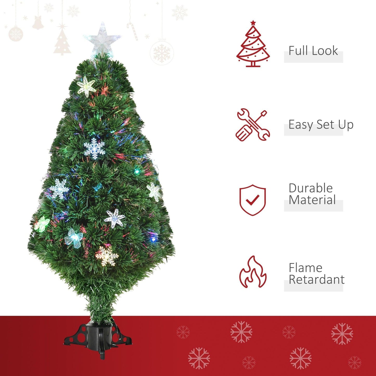 HOMCOM 4FT Pre-Lit Fiber Optic Christmas Tree - ALL4U RETAILER LTD