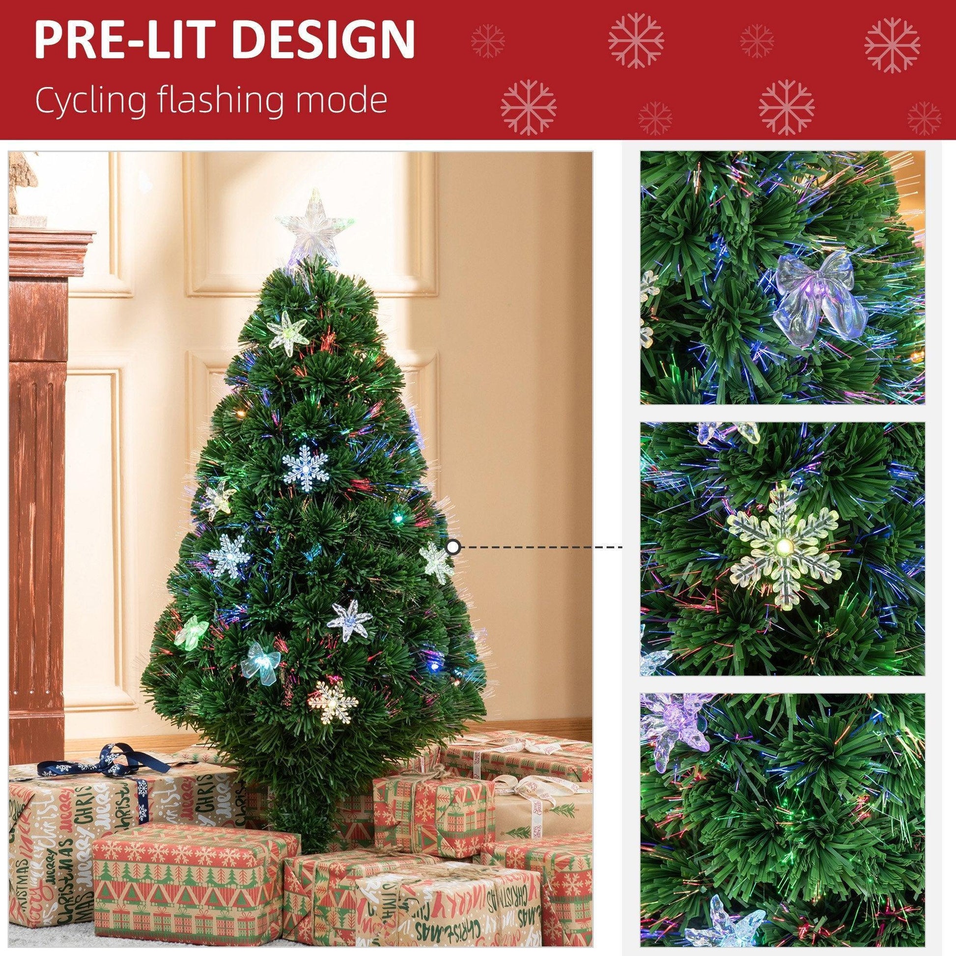 HOMCOM 4FT Pre-Lit Fiber Optic Christmas Tree - ALL4U RETAILER LTD