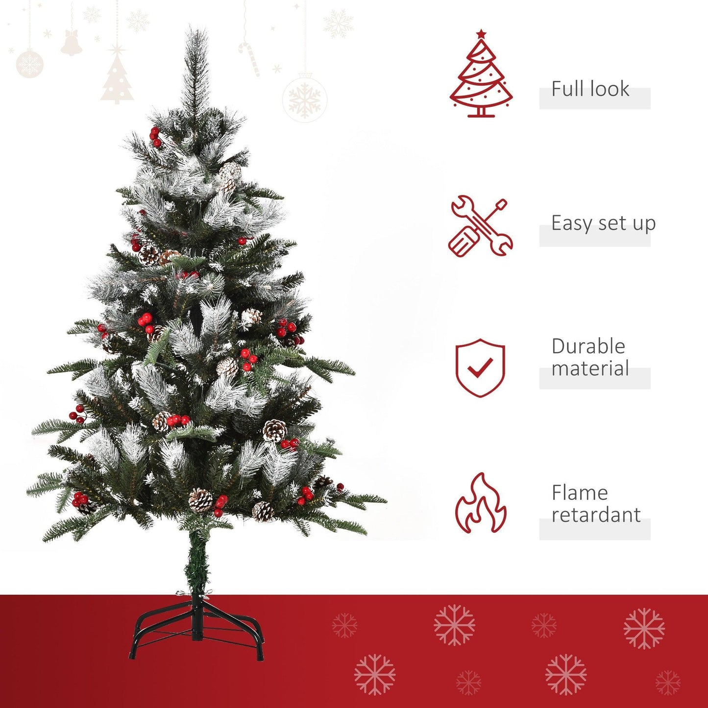 HOMCOM 4FT Snow Dipped Xmas Pencil Tree - Festive Holiday Decoration - ALL4U RETAILER LTD