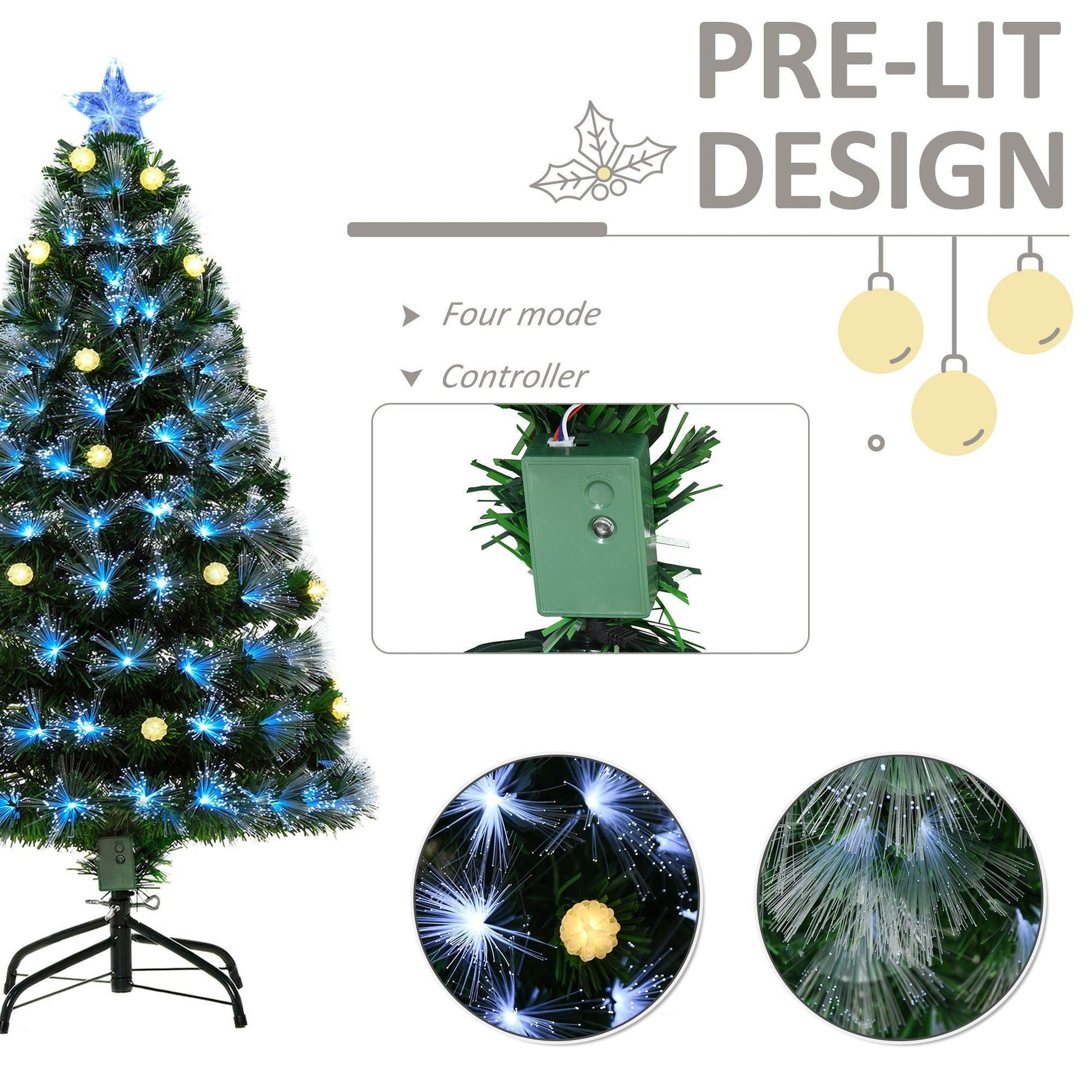 HOMCOM 4ft White Pre-Lit Christmas Tree with Star Topper - ALL4U RETAILER LTD