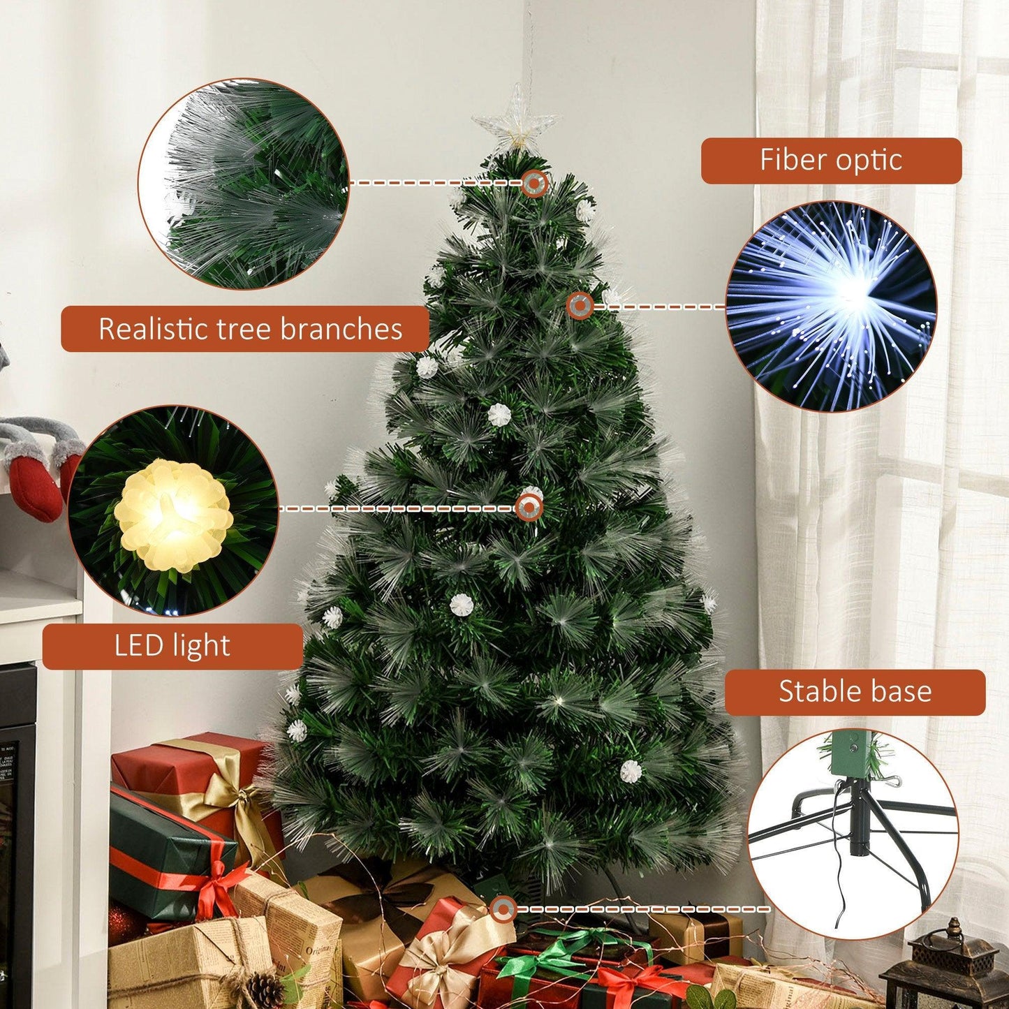 HOMCOM 4ft White Pre-Lit Christmas Tree with Star Topper - ALL4U RETAILER LTD