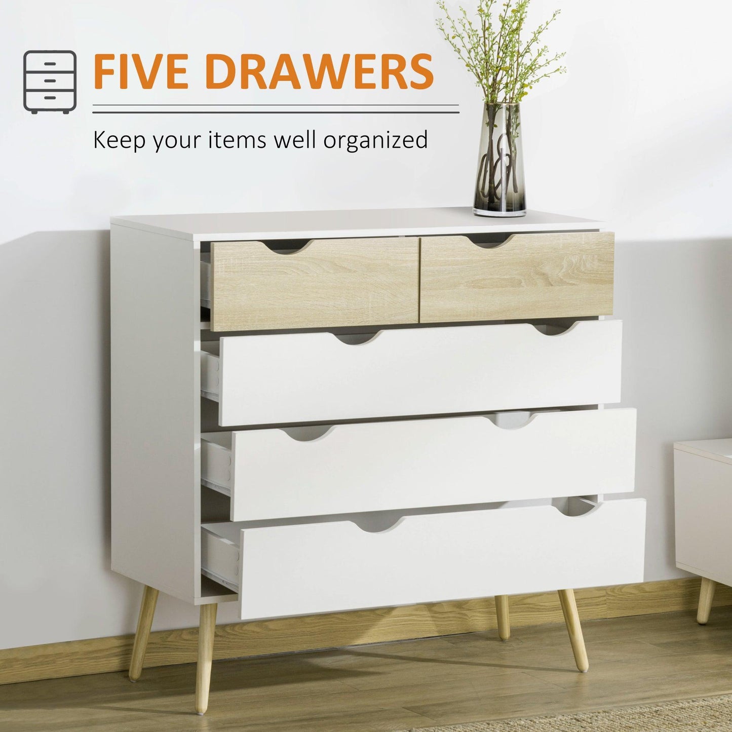 HOMCOM 5-Drawer Dresser: Organise & Store - ALL4U RETAILER LTD