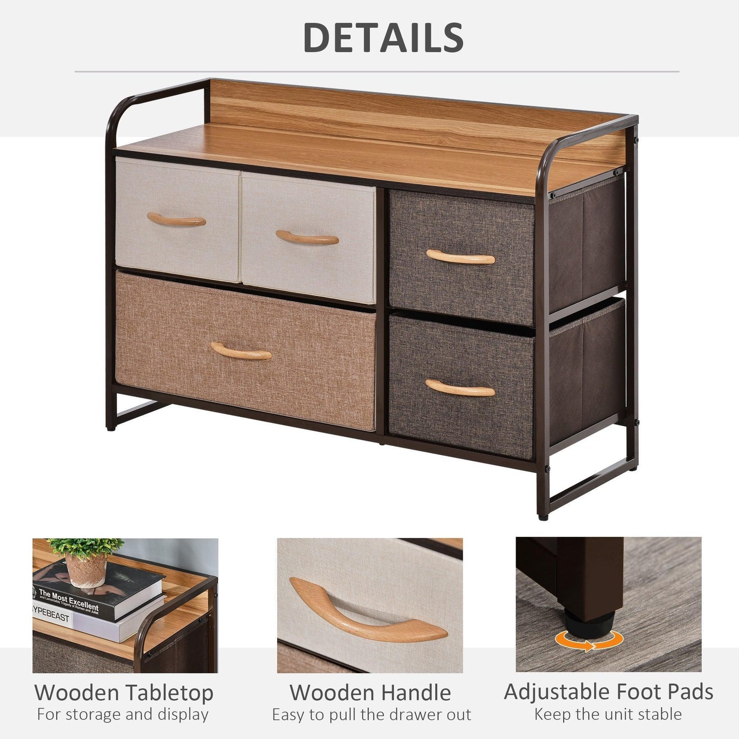 HOMCOM 5-Drawer Dresser: Stylish Storage Solution - ALL4U RETAILER LTD