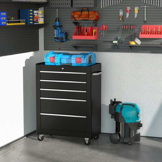 HOMCOM 5-Drawer Rolling Tool Chest in Black - ALL4U RETAILER LTD