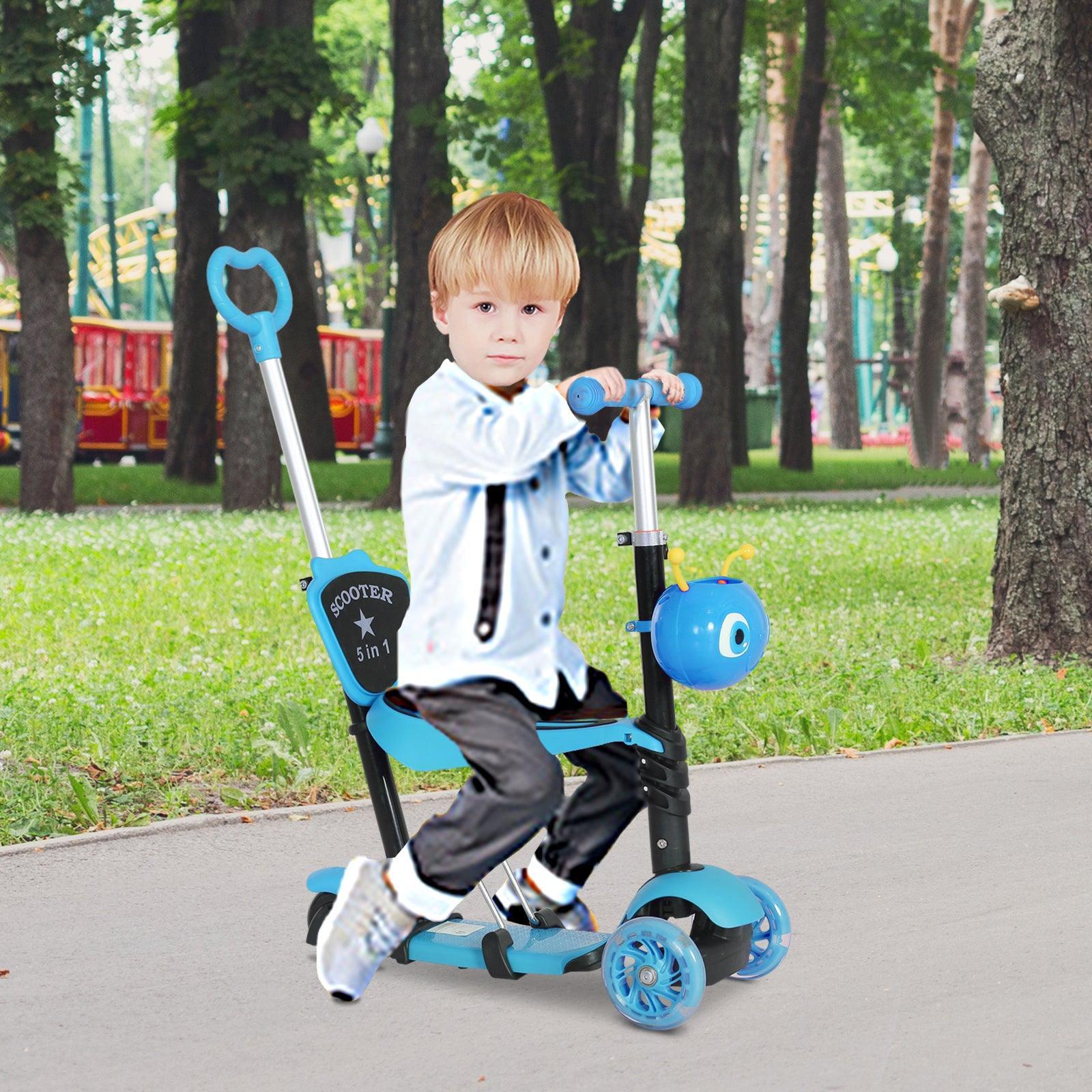 HOMCOM 5-in-1 Toddler Mini Kick Scooter - Blue - ALL4U RETAILER LTD