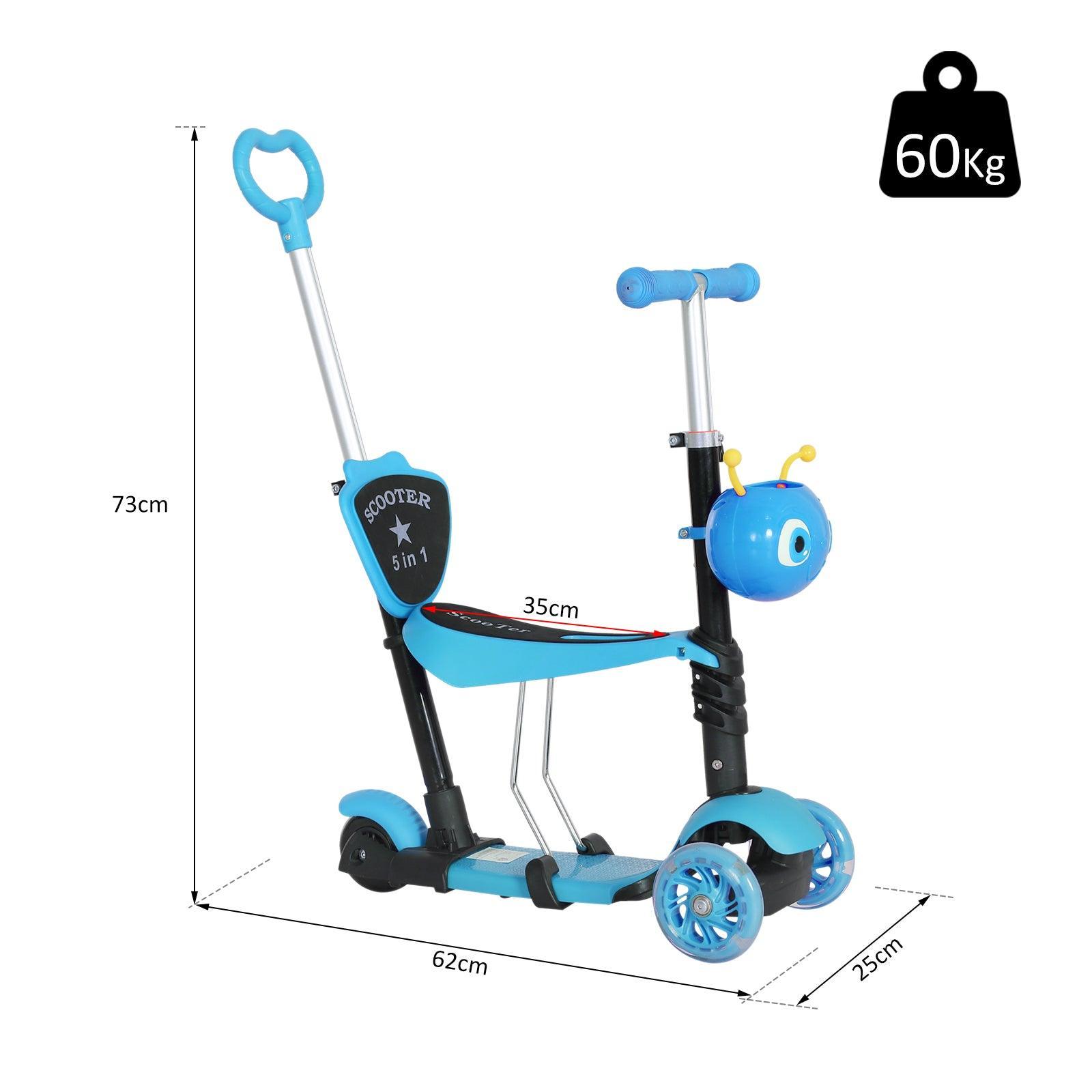 HOMCOM 5-in-1 Toddler Mini Kick Scooter - Blue - ALL4U RETAILER LTD