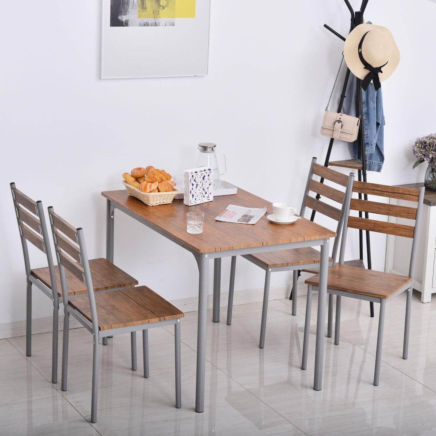 HOMCOM 5-Piece Brown Dining Set: Table & 4 Chairs - ALL4U RETAILER LTD