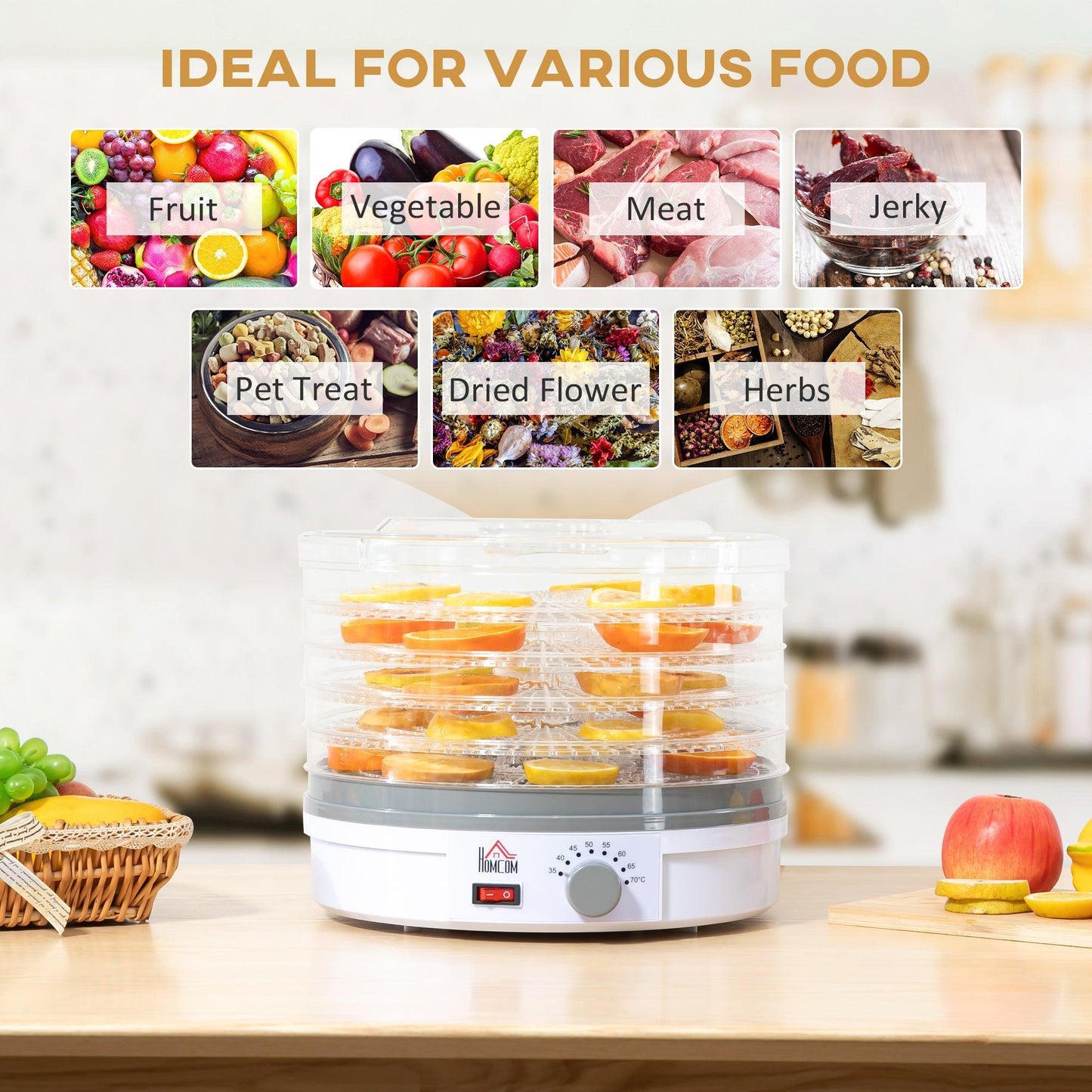 HOMCOM 5-Tier Food Dehydrator: Efficient Fruit, Meat & Veg Dryer - ALL4U RETAILER LTD