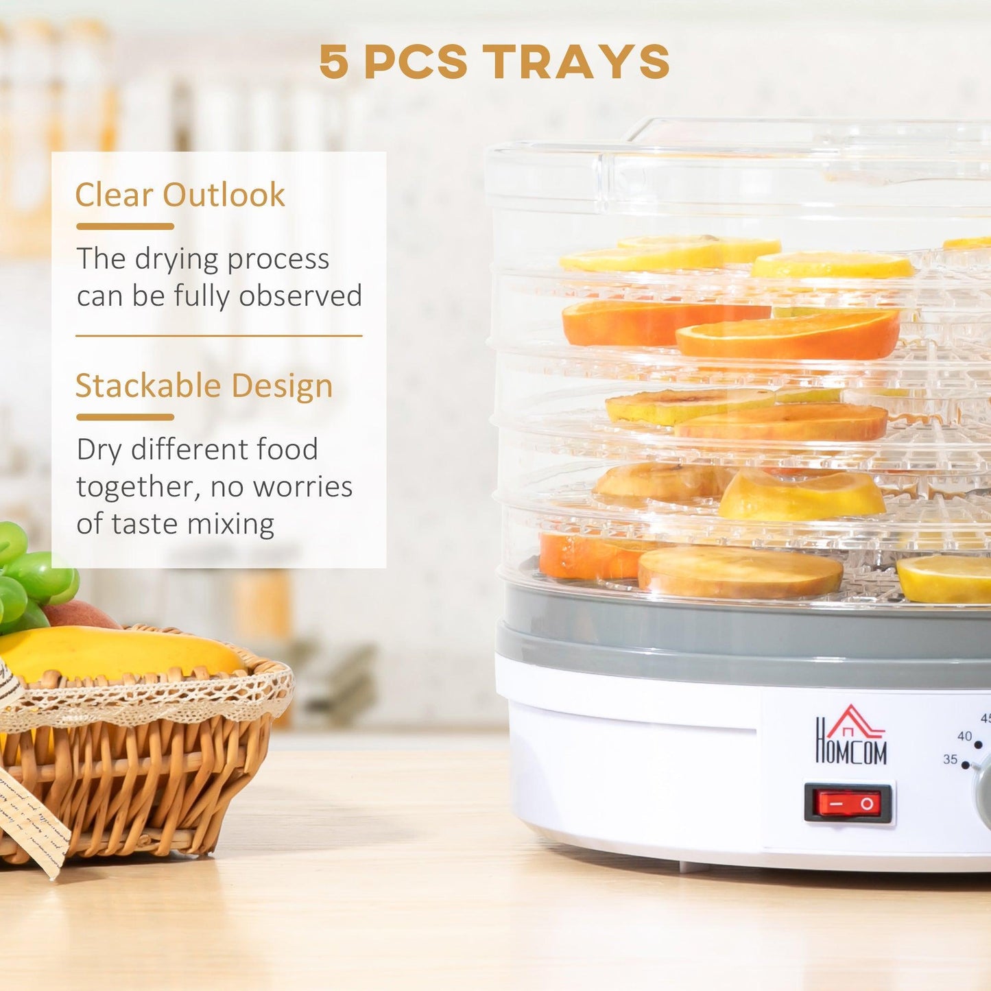 HOMCOM 5-Tier Food Dehydrator: Efficient Fruit, Meat & Veg Dryer - ALL4U RETAILER LTD