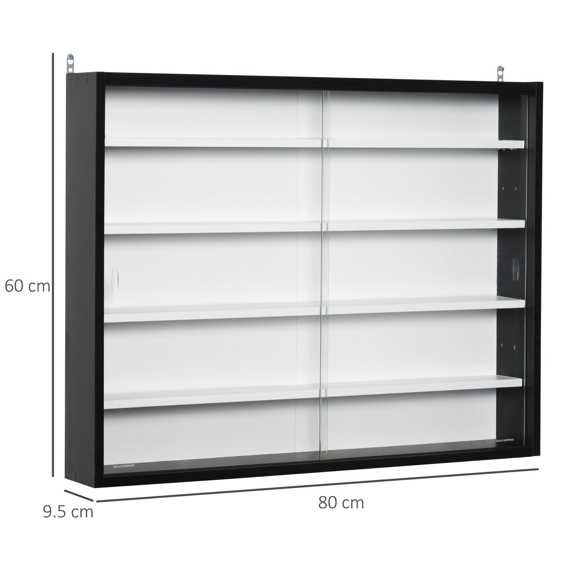 HOMCOM 5-Tier Glass Door Wall Shelf: Sturdy & Stylish Storage Solution - ALL4U RETAILER LTD