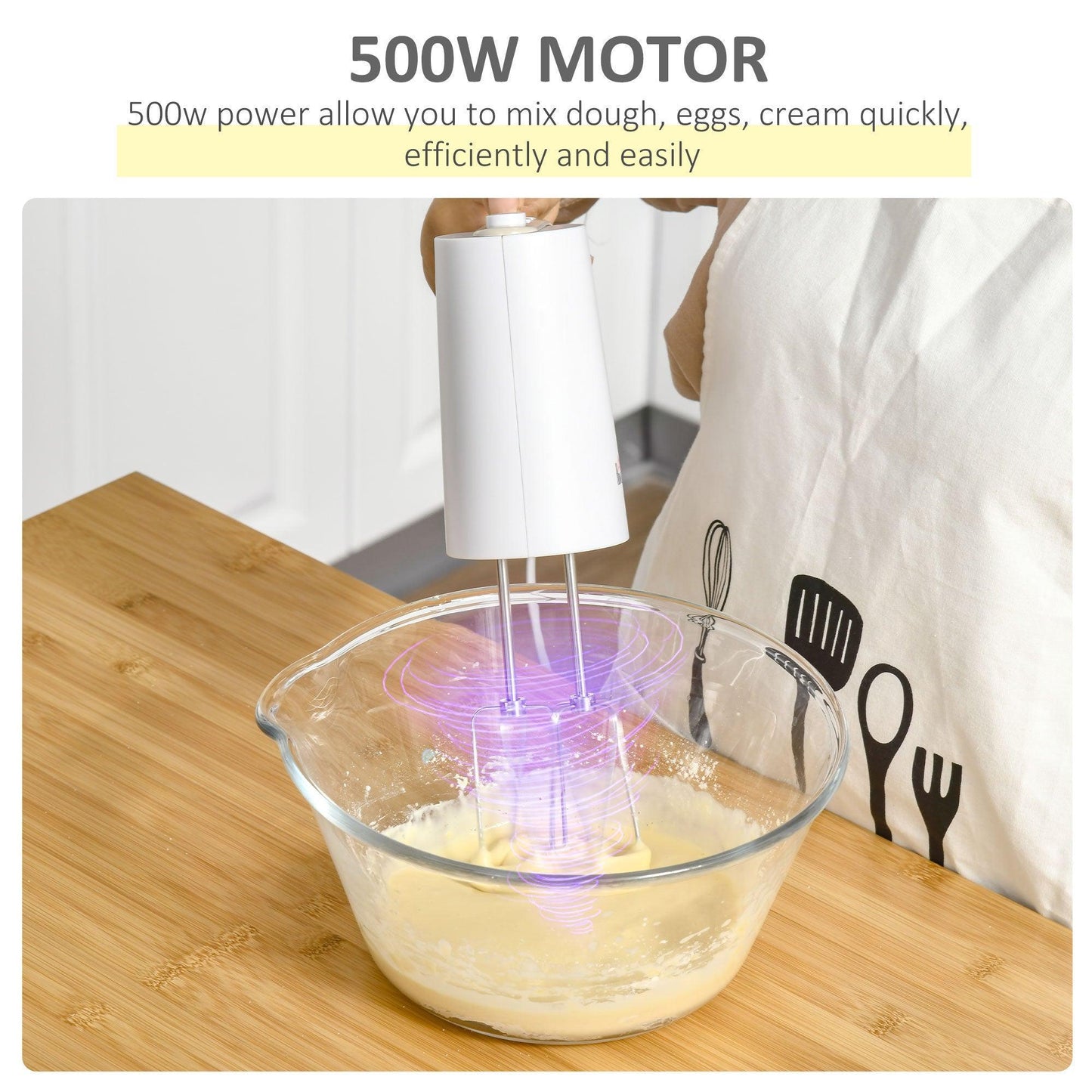 HOMCOM 500W Hand Mixer with 5 Speeds - White - ALL4U RETAILER LTD