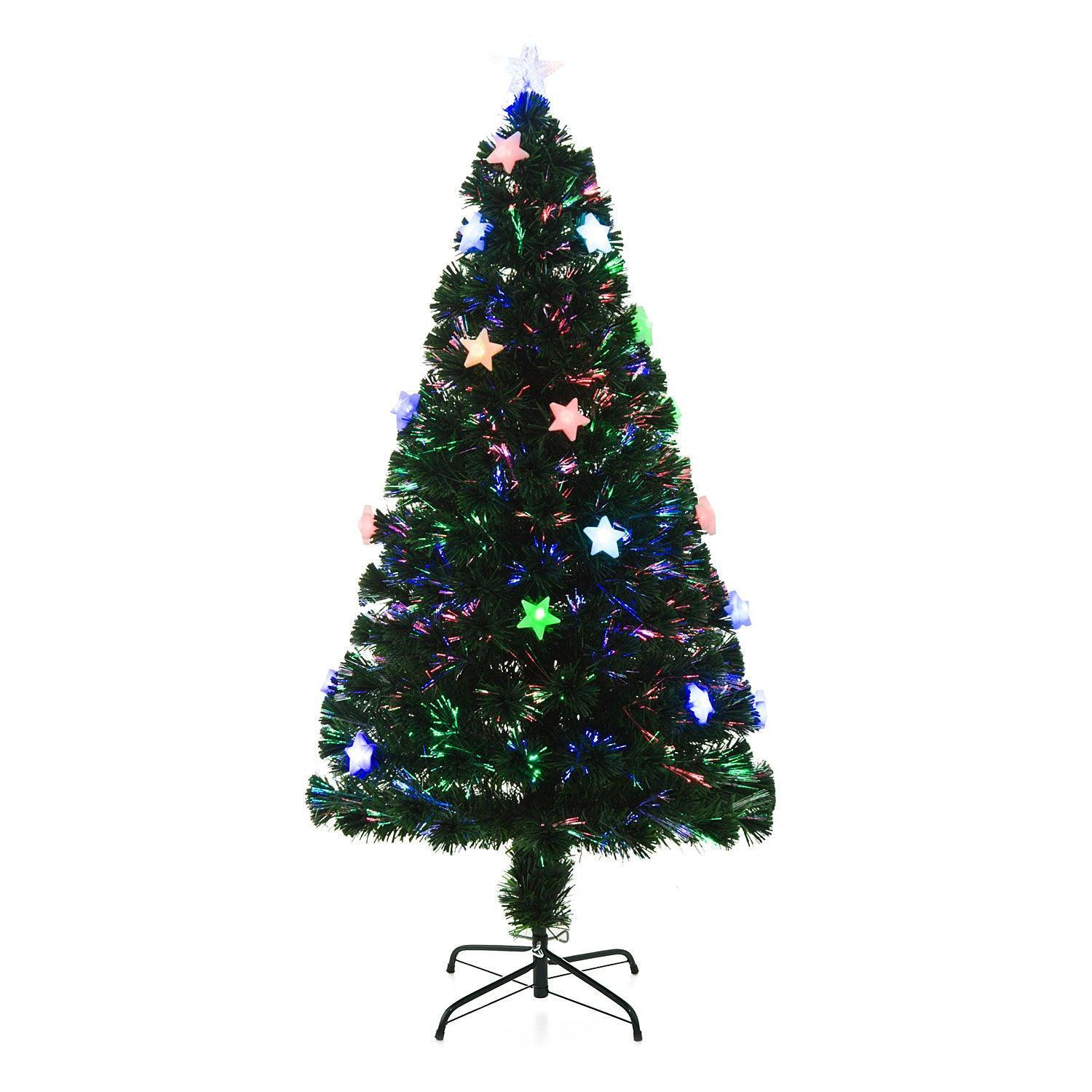 HOMCOM 5ft (150cm) Green Fiber Optic Christmas Tree with Stars - ALL4U RETAILER LTD