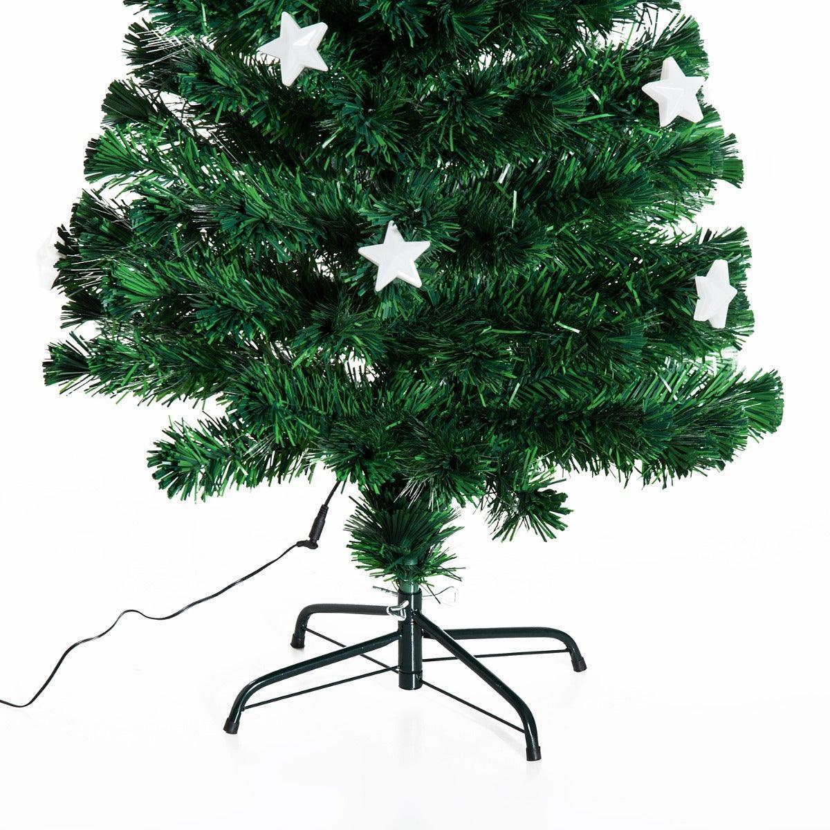 HOMCOM 5ft (150cm) Green Fiber Optic Christmas Tree with Stars - ALL4U RETAILER LTD