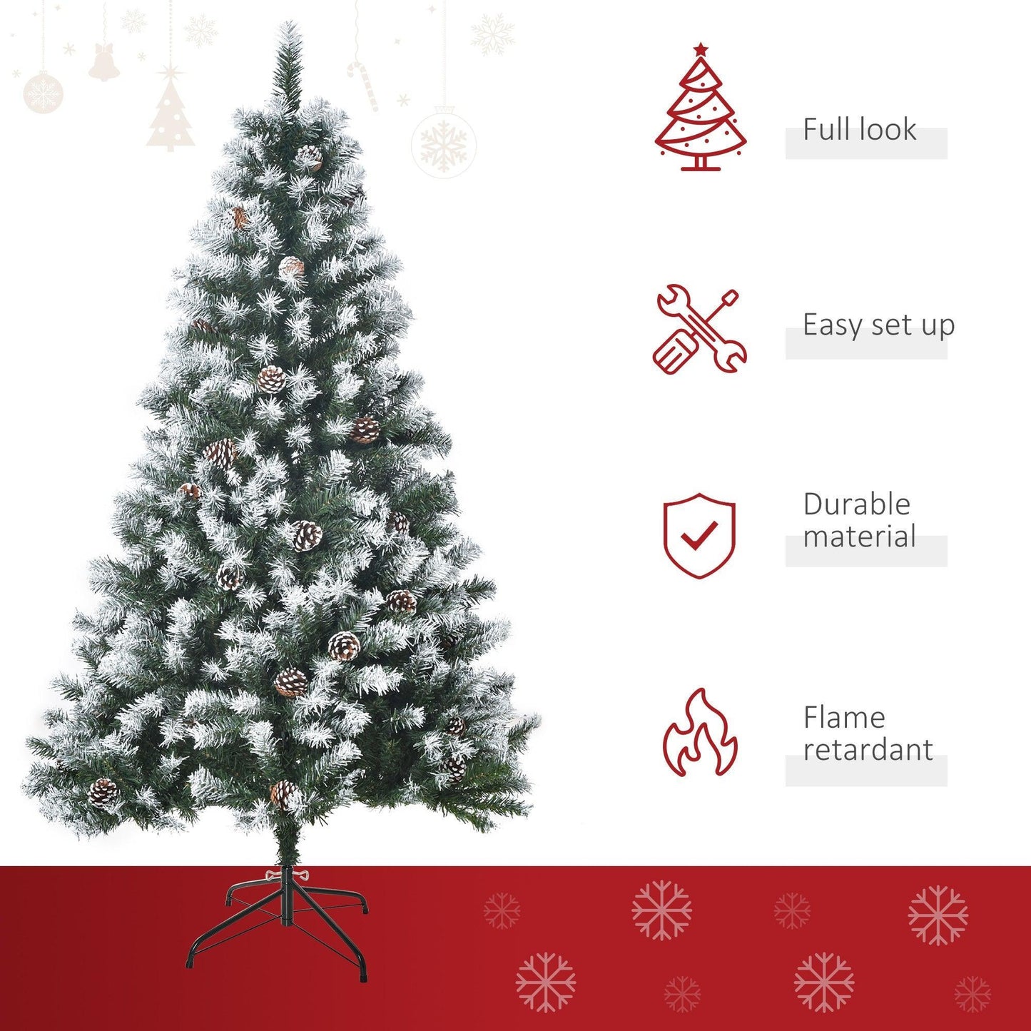 HOMCOM 5FT Artificial Christmas Tree w/ Pine Cones - ALL4U RETAILER LTD