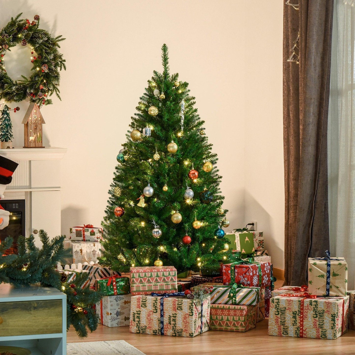 HOMCOM 5ft Christmas Tree, Warm White LEDs - ALL4U RETAILER LTD