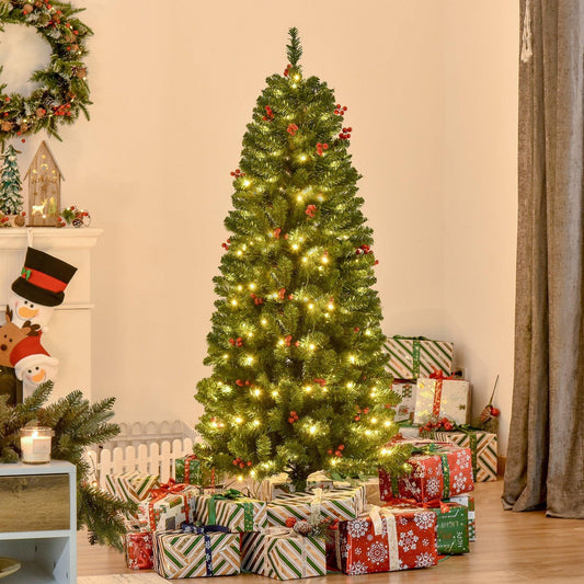 HOMCOM 5FT Pencil Christmas Tree with Warm White LED Lights - ALL4U RETAILER LTD