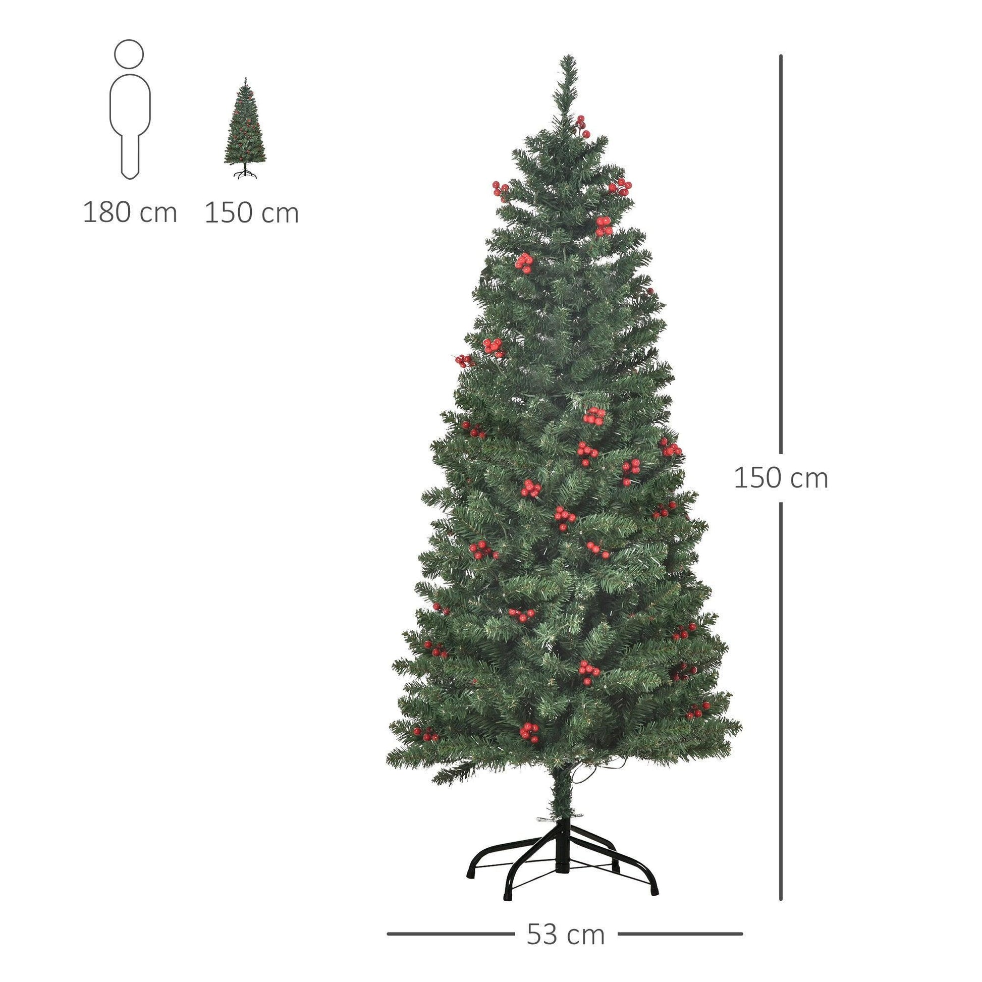 HOMCOM 5FT Pencil Christmas Tree with Warm White LED Lights - ALL4U RETAILER LTD