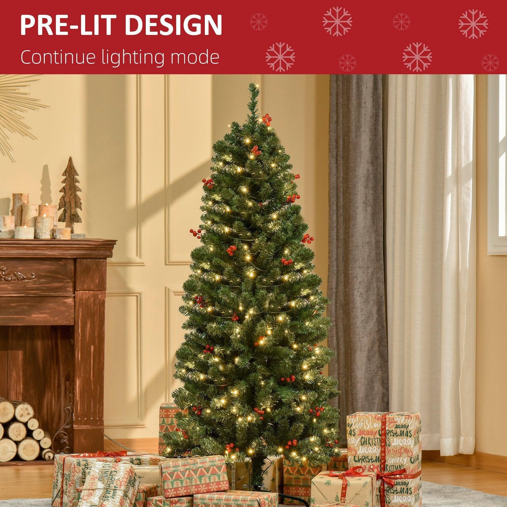 HOMCOM 5FT Pencil Christmas Tree with Warm White LED Lights - ALL4U RETAILER LTD