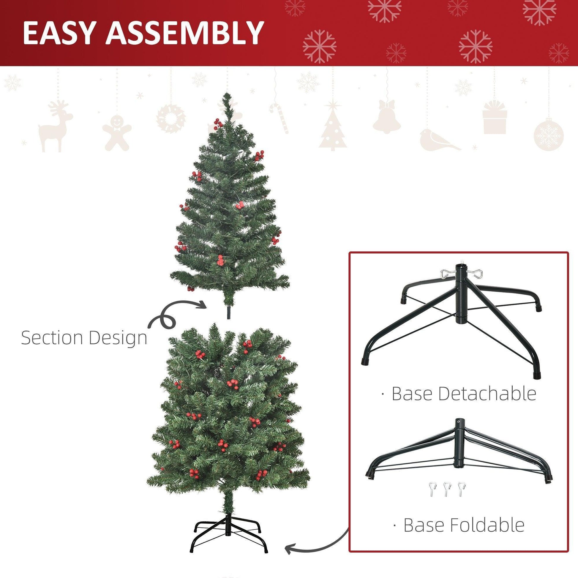 HOMCOM 5FT Pencil Christmas Tree with Warm White LED Lights - ALL4U RETAILER LTD