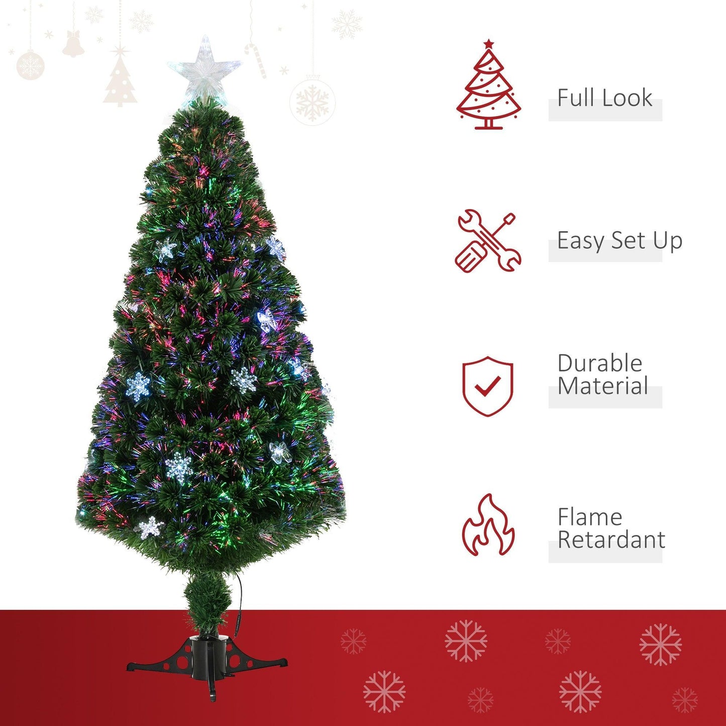 HOMCOM 5FT Pre-lit Christmas Tree - Green - ALL4U RETAILER LTD