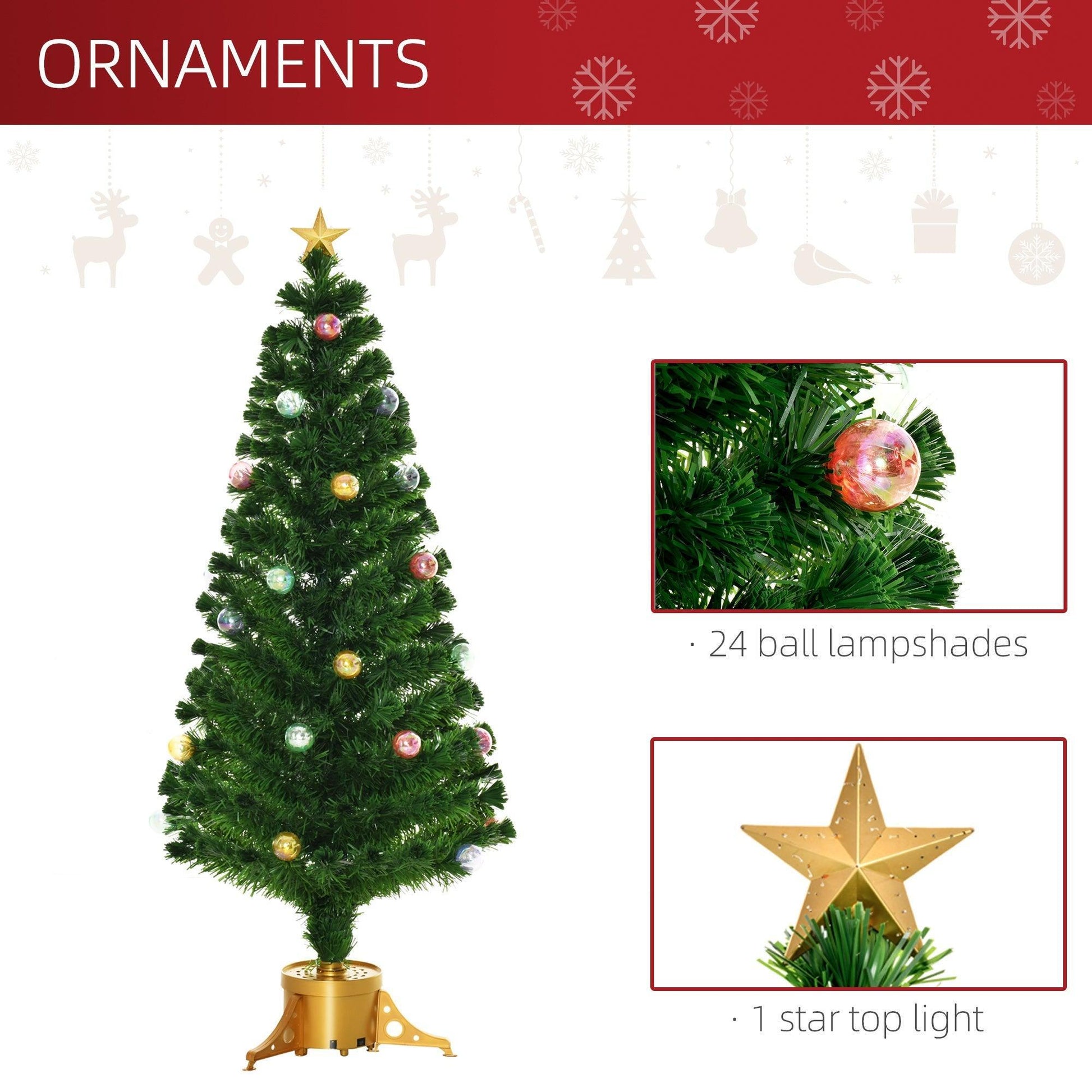 HOMCOM 5FT Pre-lit Fiber Optic Christmas Tree – Golden Stand - ALL4U RETAILER LTD