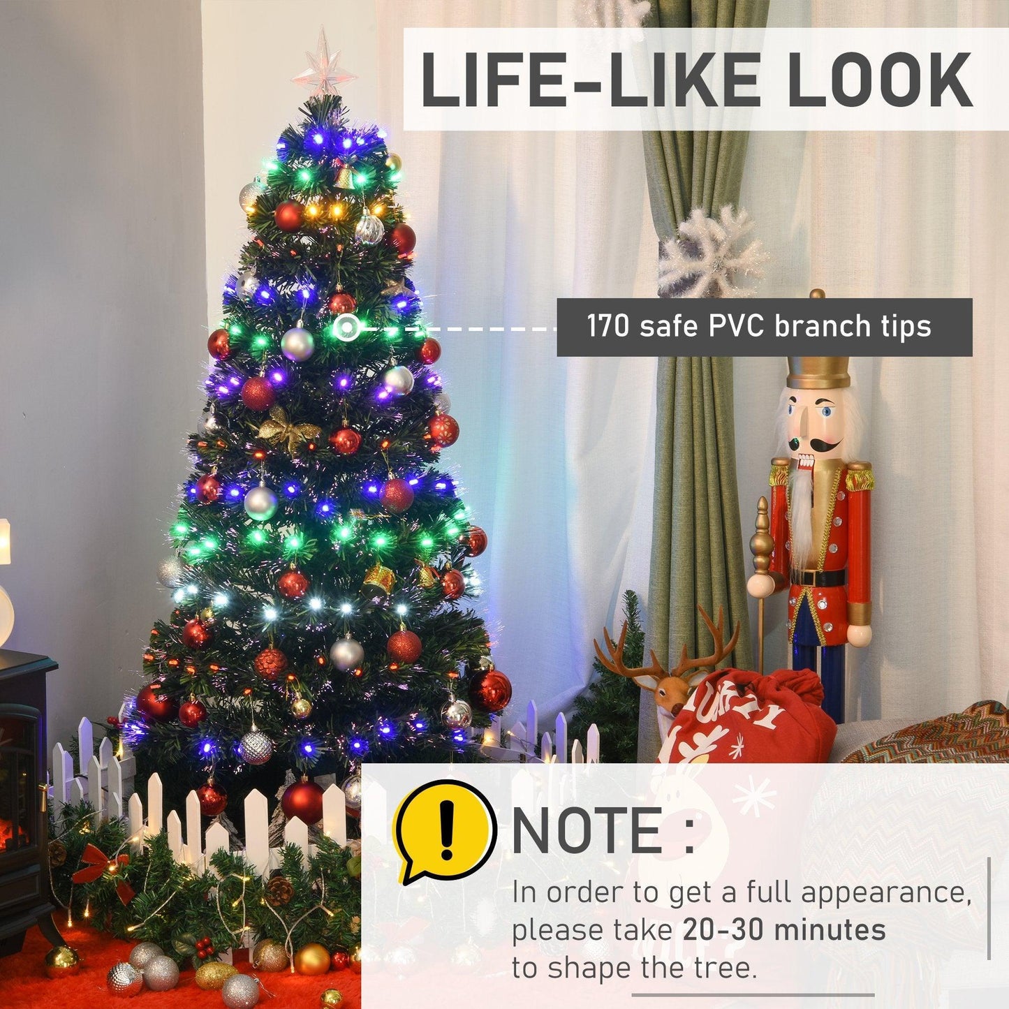 HOMCOM 5ft Pre-Lit Fiber Optic Christmas Tree with LED Lights - ALL4U RETAILER LTD