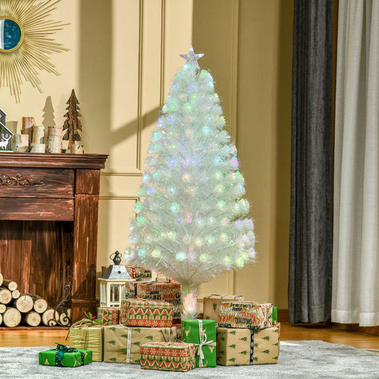 HOMCOM 5ft Prelit Christmas Tree: White Fibre Optic LED - ALL4U RETAILER LTD