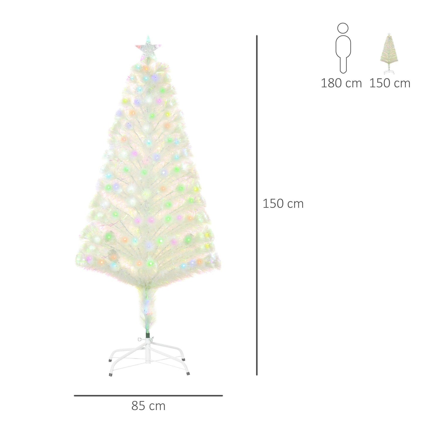 HOMCOM 5ft Prelit Christmas Tree: White Fibre Optic LED - ALL4U RETAILER LTD