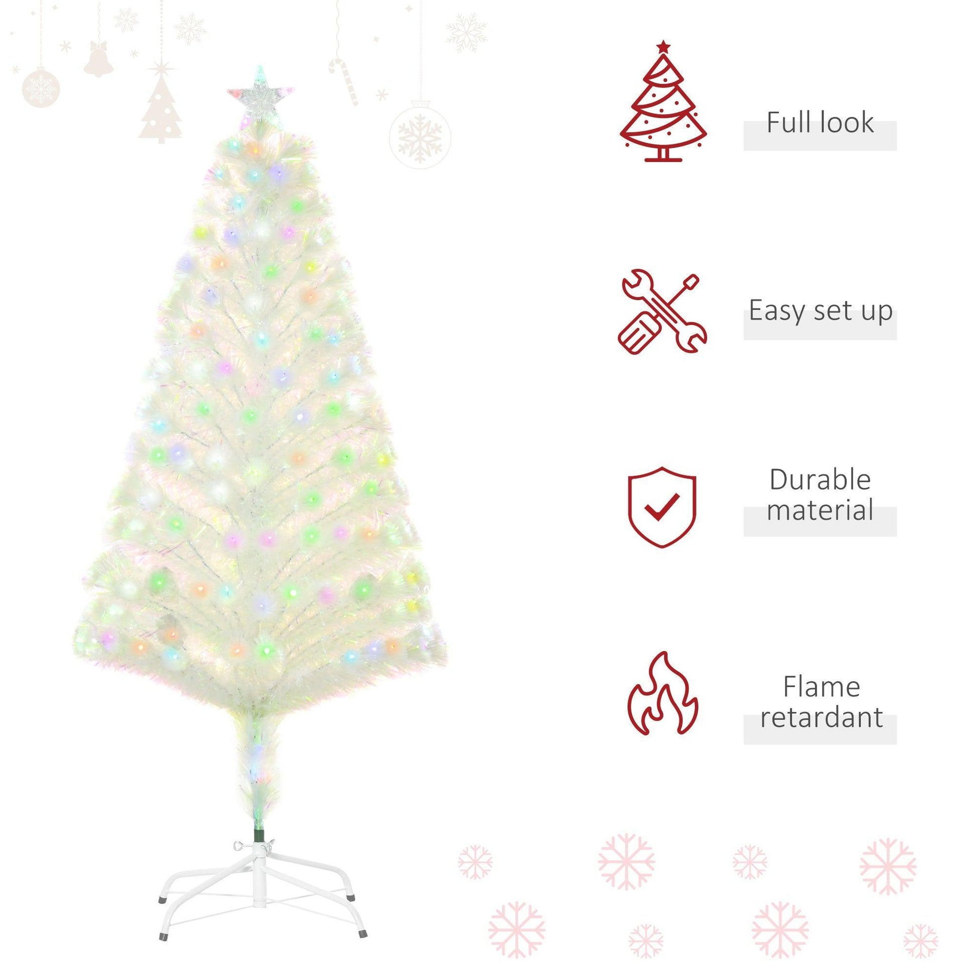 HOMCOM 5ft Prelit Christmas Tree: White Fibre Optic LED - ALL4U RETAILER LTD