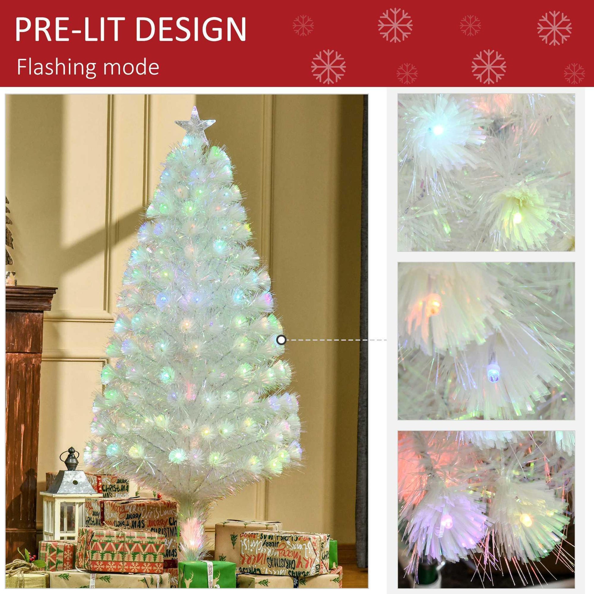 HOMCOM 5ft Prelit Christmas Tree: White Fibre Optic LED - ALL4U RETAILER LTD