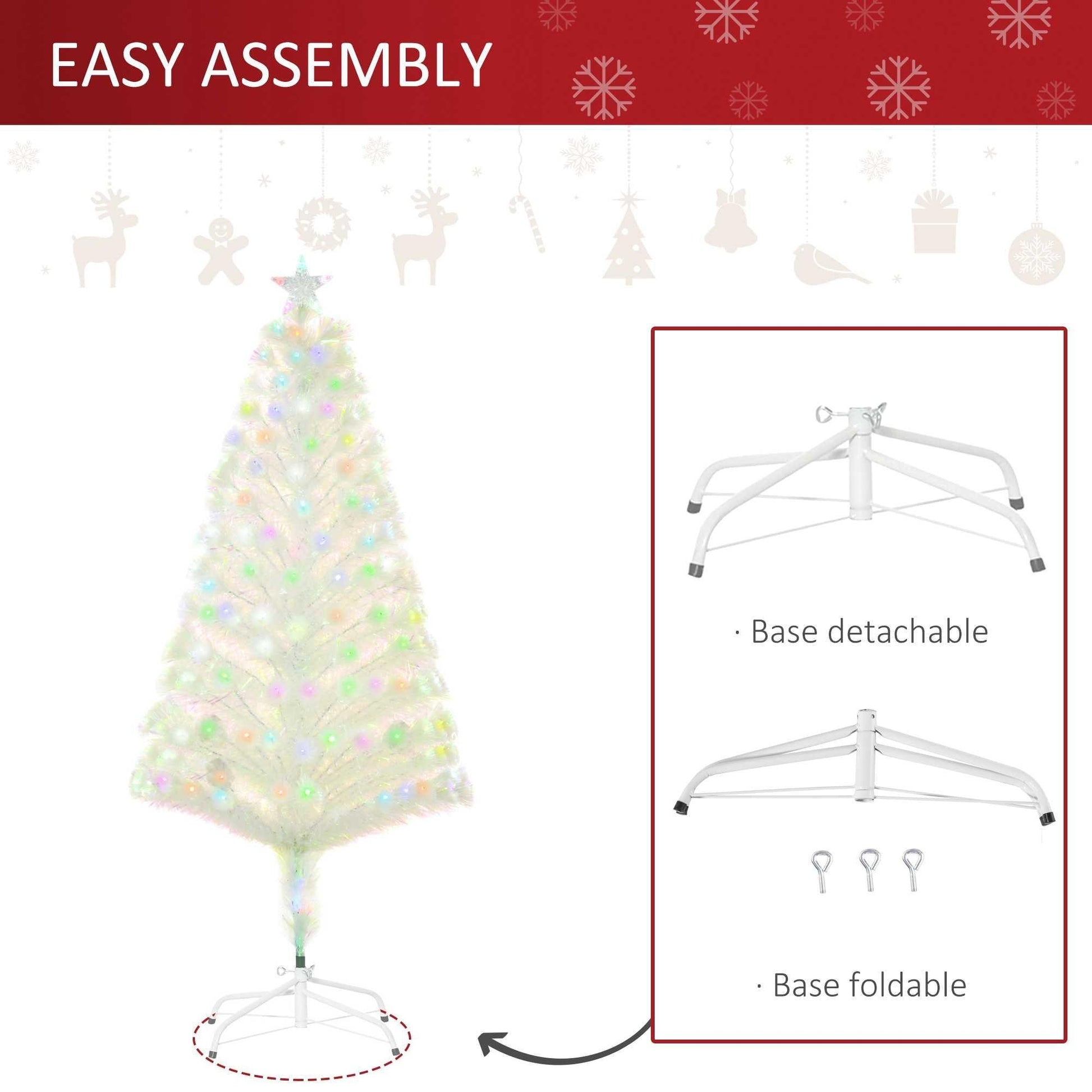 HOMCOM 5ft Prelit Christmas Tree: White Fibre Optic LED - ALL4U RETAILER LTD