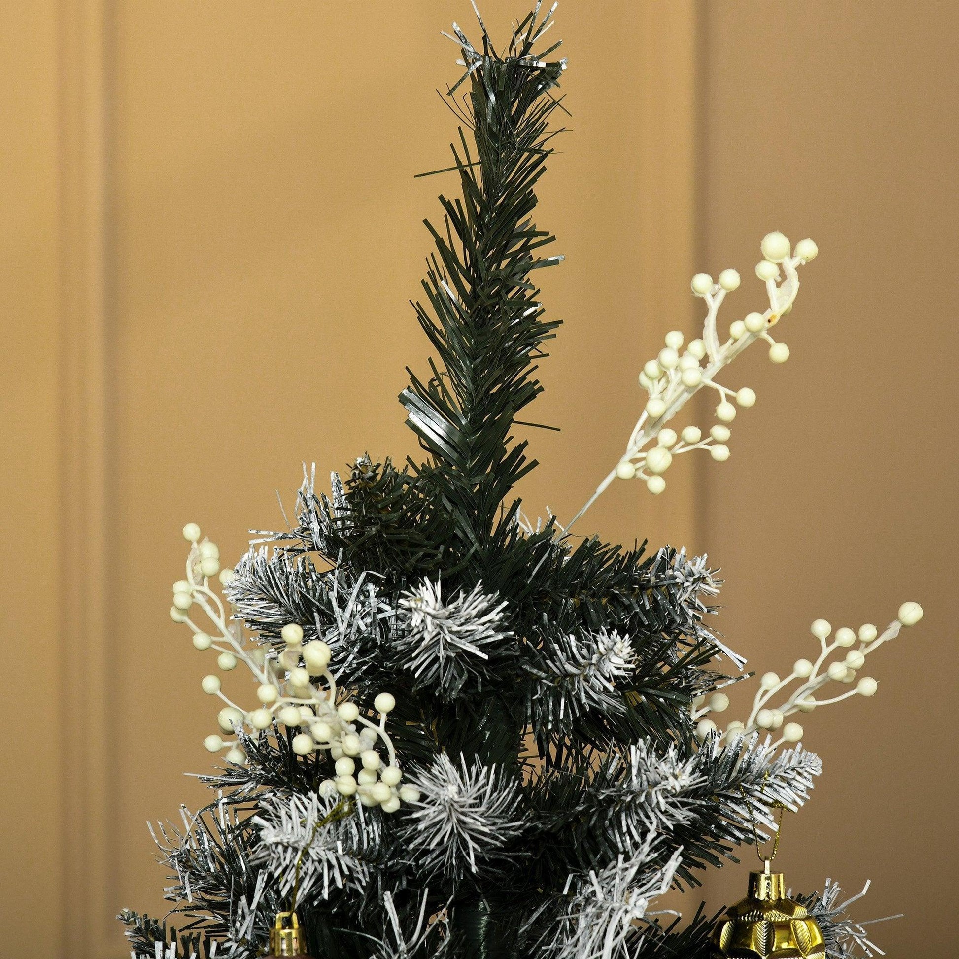 HOMCOM 5FT Snowy Christmas Tree - White Berries, Dark Green - ALL4U RETAILER LTD