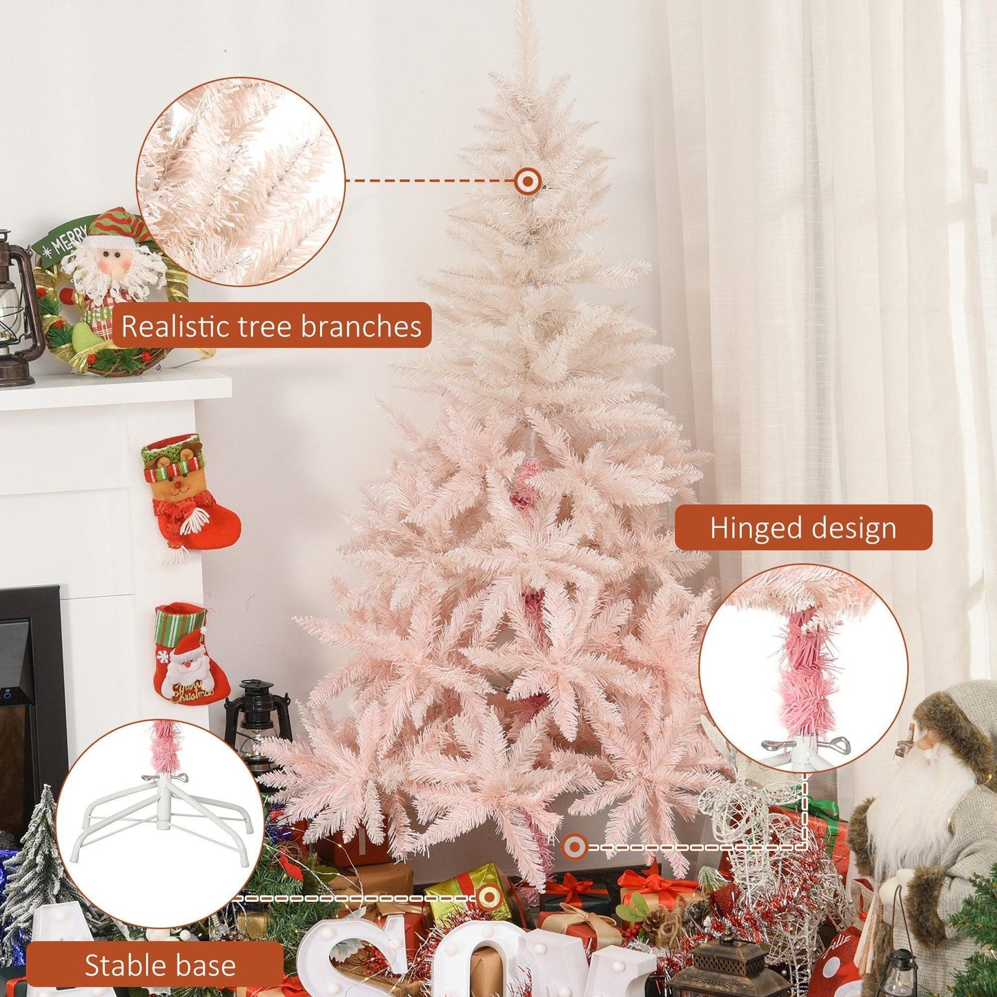 homcom 5ft White and Pink Artificial Christmas Tree - ALL4U RETAILER LTD